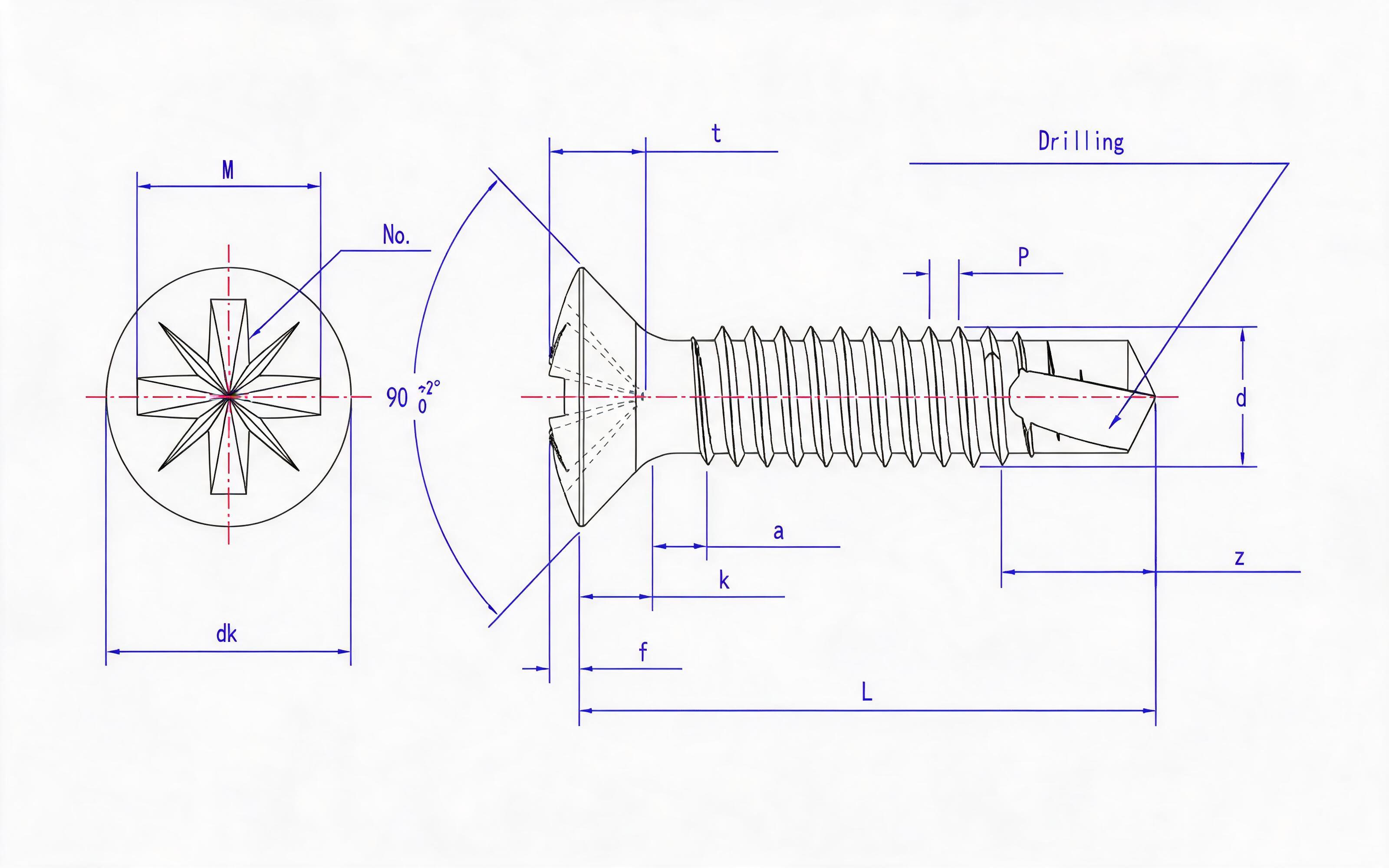 Mitre groove countersunk head self-tapping screw (Z type) Standard Drawing