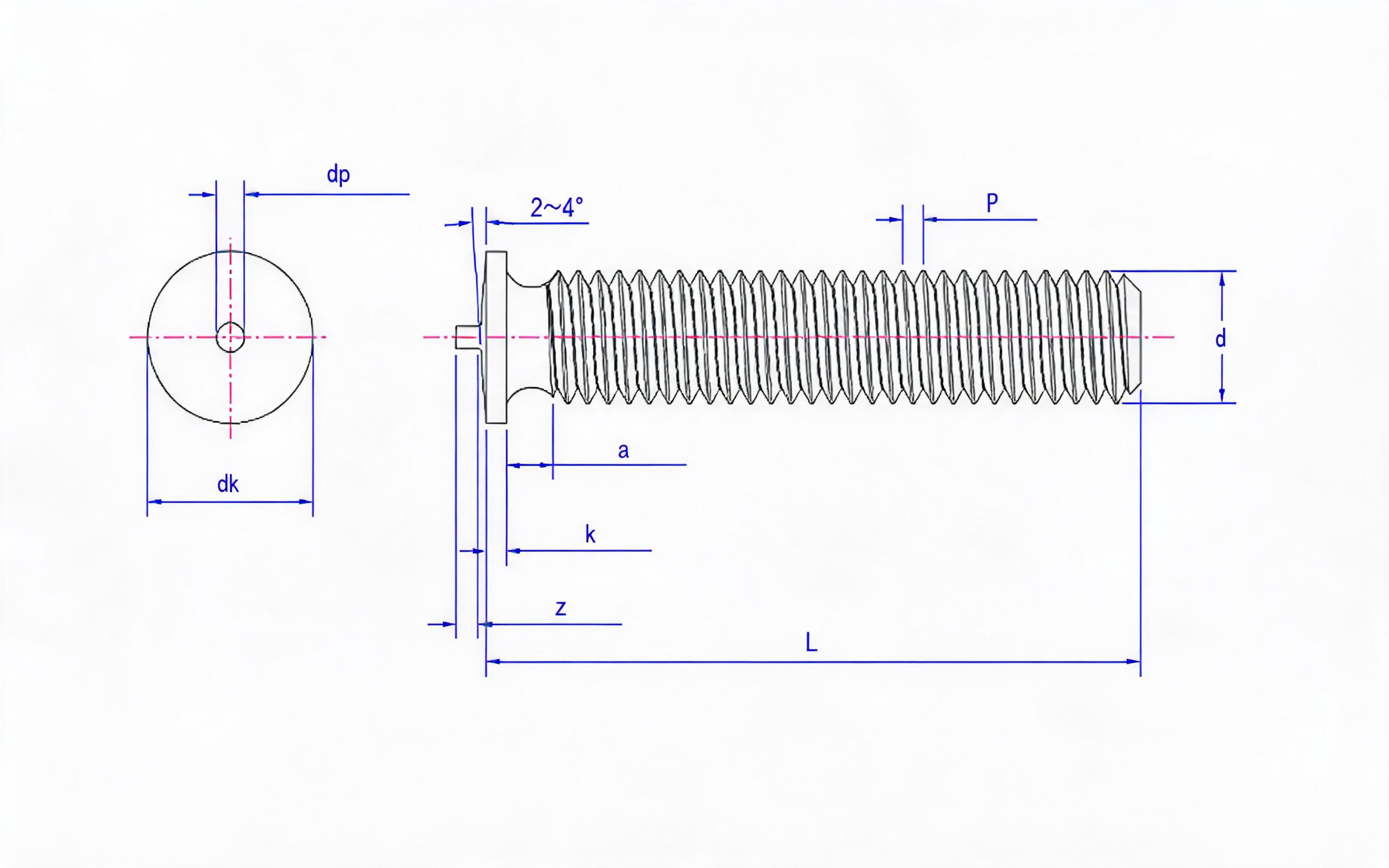 Welding studs for arc stud welding (PT type threaded studs) Standard Drawing