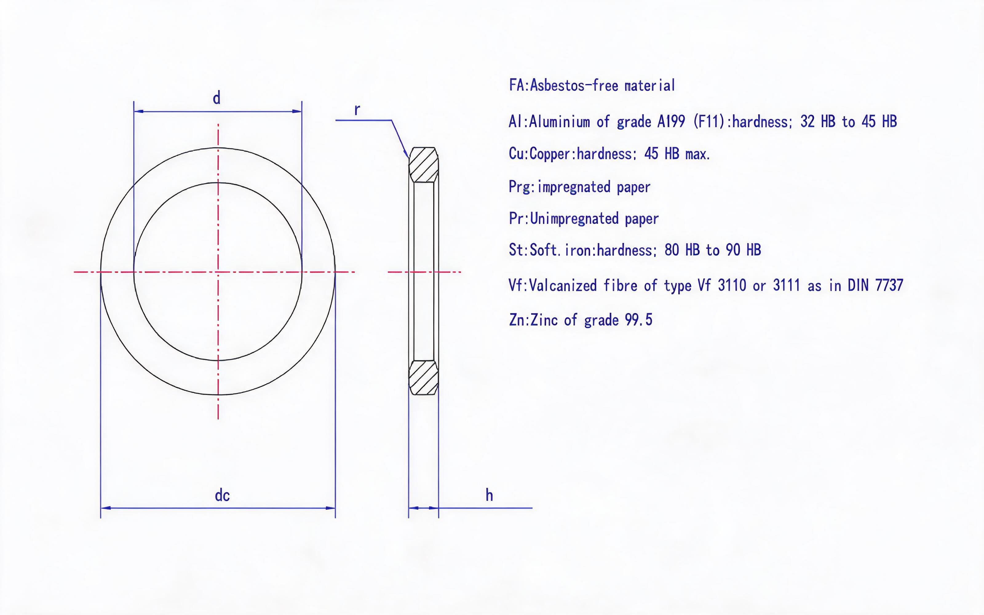 D-Seal Washer (FA Al CuPrg Pr St VF Zn) Standard Drawing