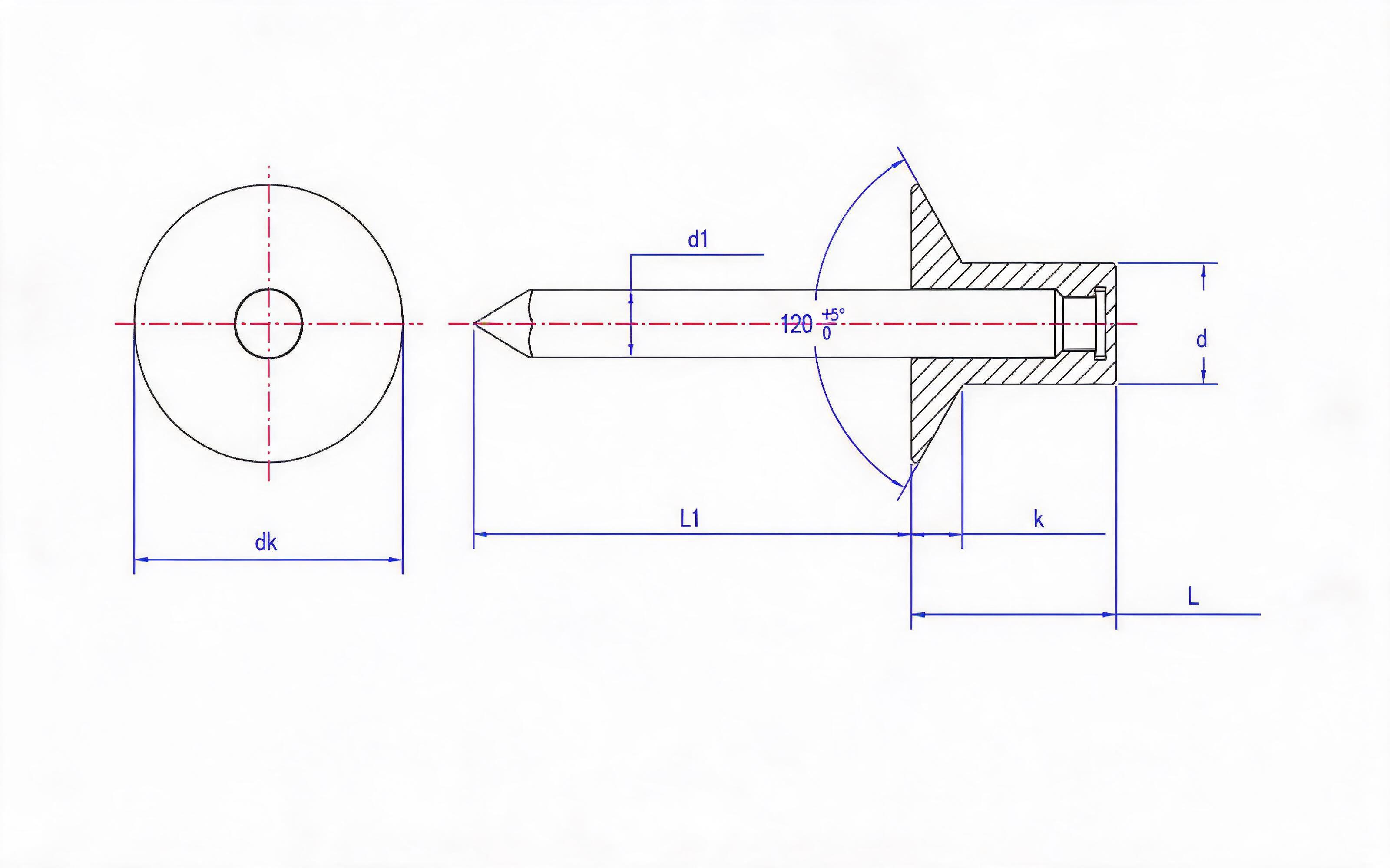 Blind blind blind rivet with 120 ° countersunk head Standard Drawing