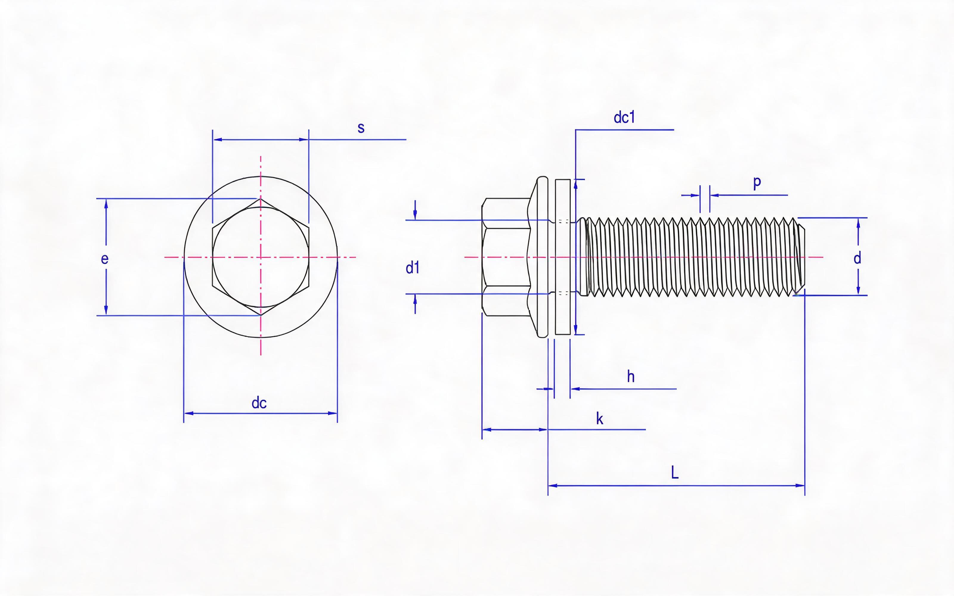 Hexagon flange bolt (type F) and flat gasket combination Standard Drawing