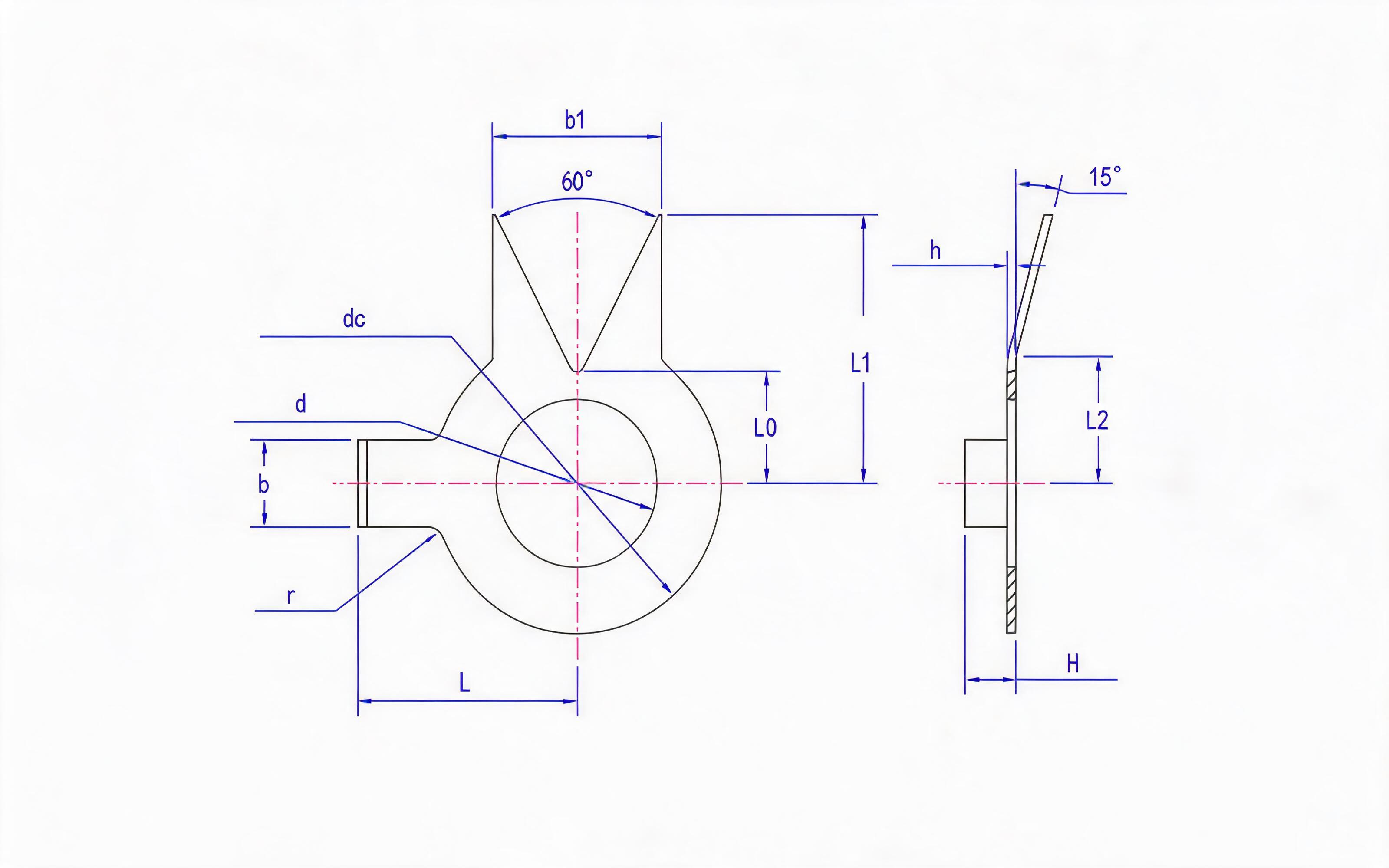 ANGULAR TYPE A VERTICAL EXTERNAL TONE STOP WASHER Standard Drawing