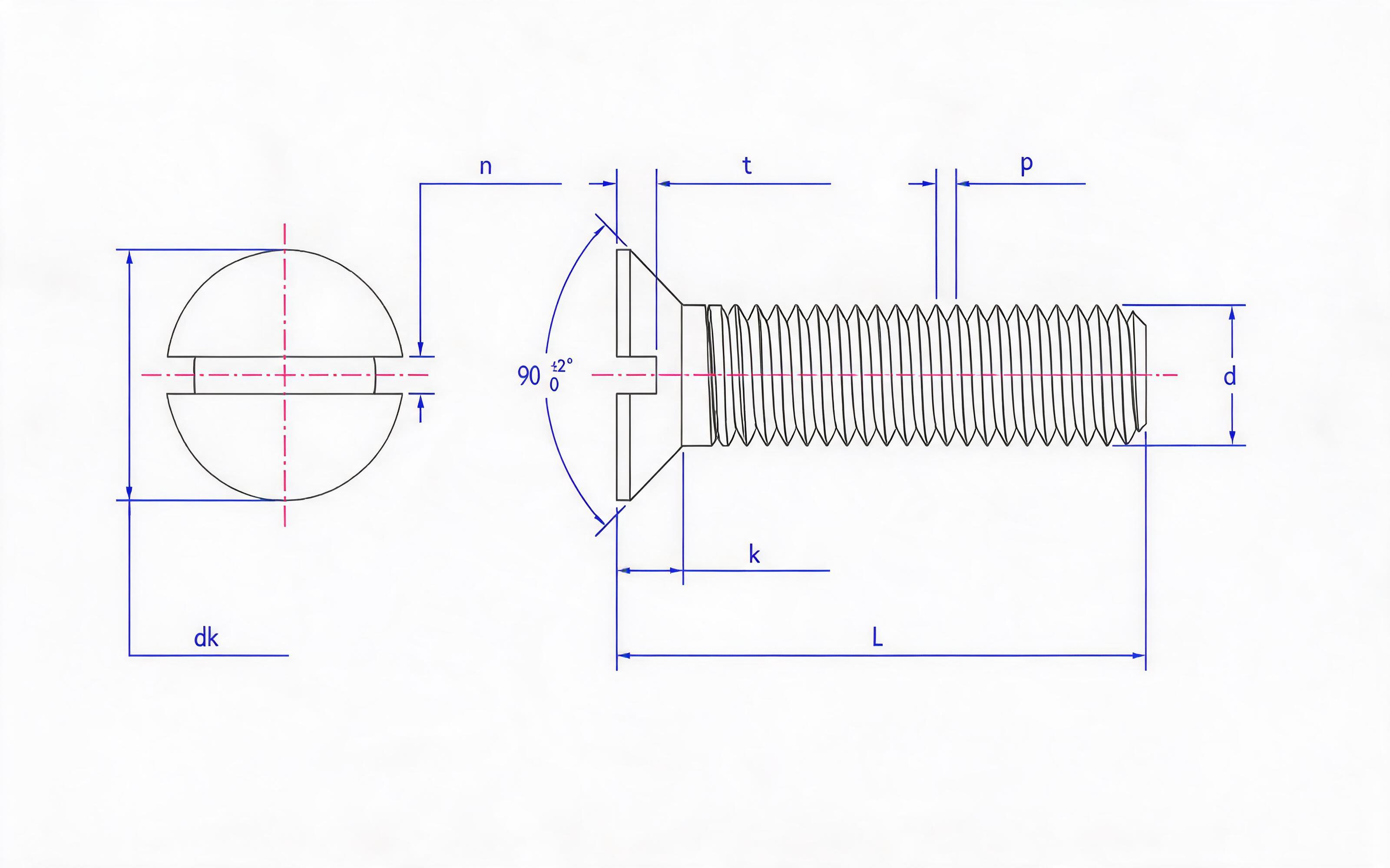 SLOTTED COUNTERSUNK HEAD SCREW Standard Drawing