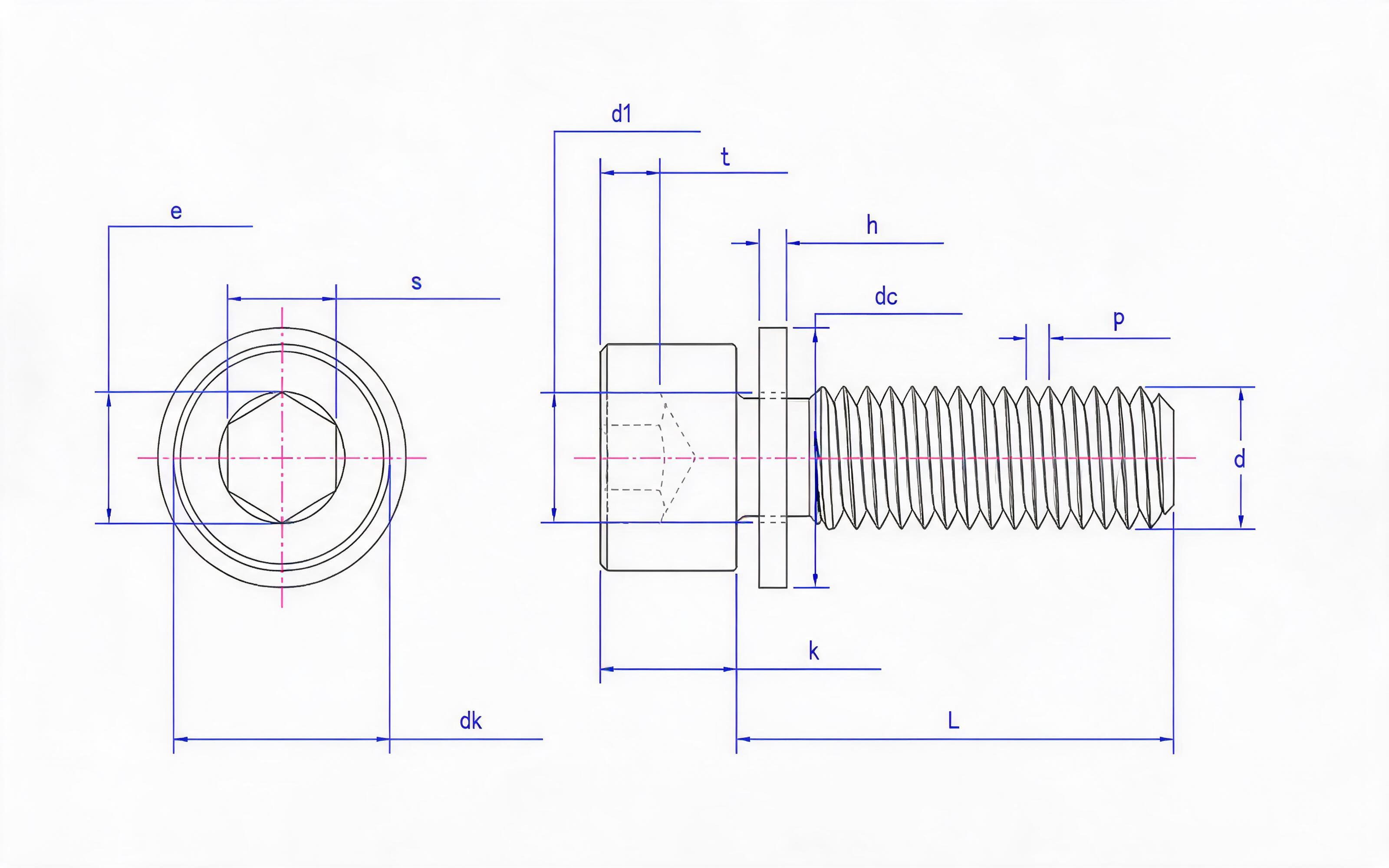 Hexagon socket head cap screw and flat washer combination (ISO 4762) Standard Drawing