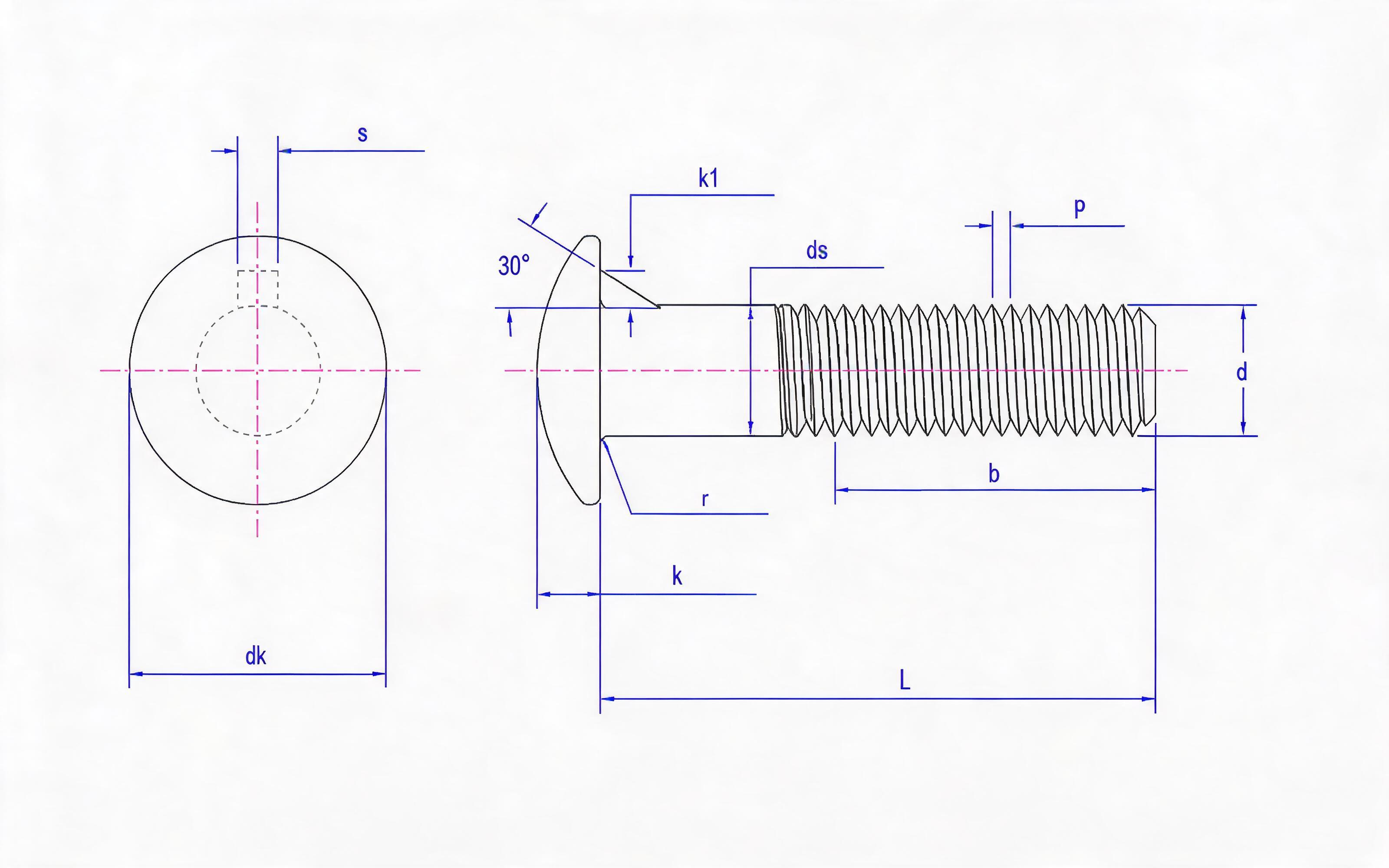 Round head mortise bolt Standard Drawing