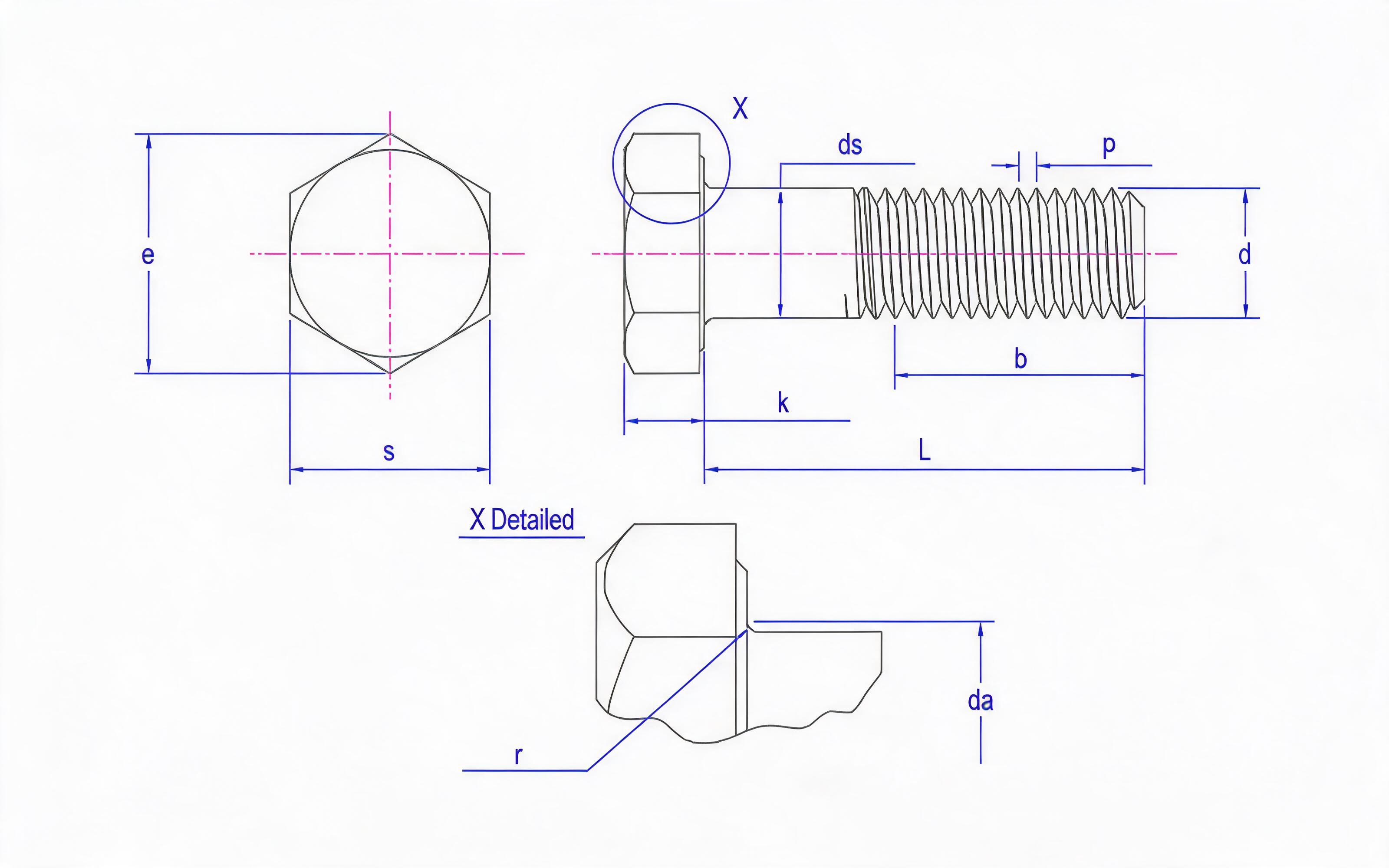 Hexagon head bolt Standard Drawing