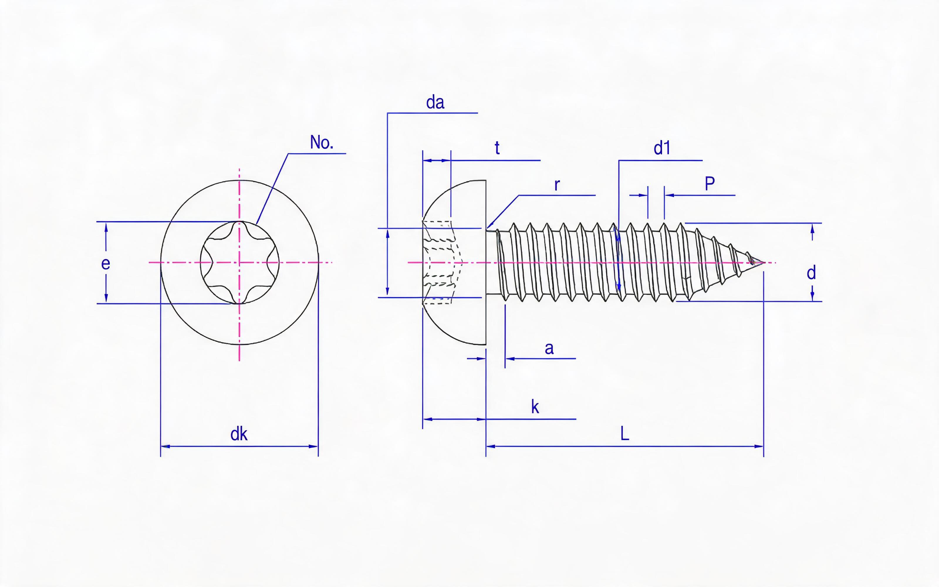 Torx recessed panhead self-tapping screw Type C Standard Drawing