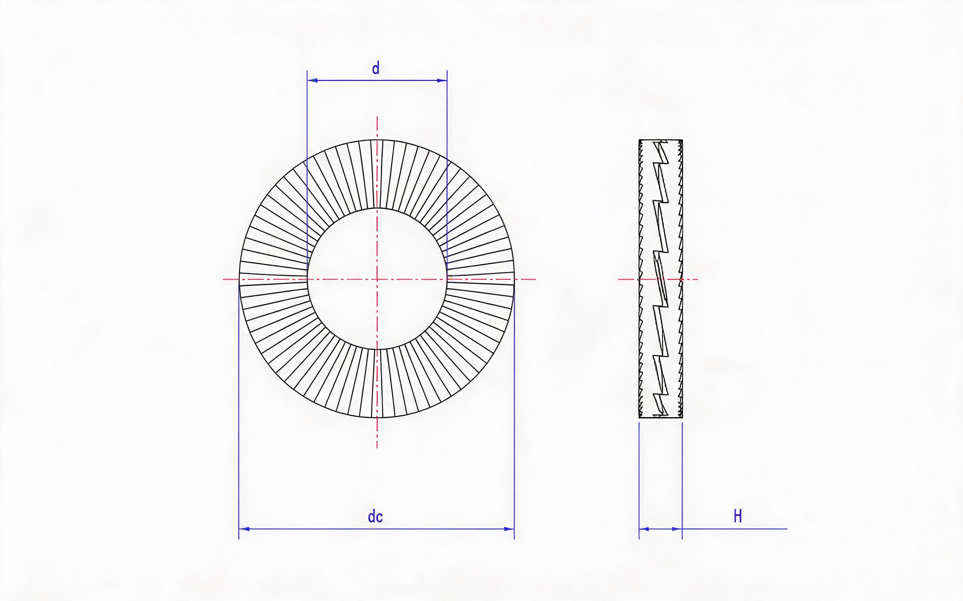 Double-lap self-locking small washer (carbon steel) Standard Drawing