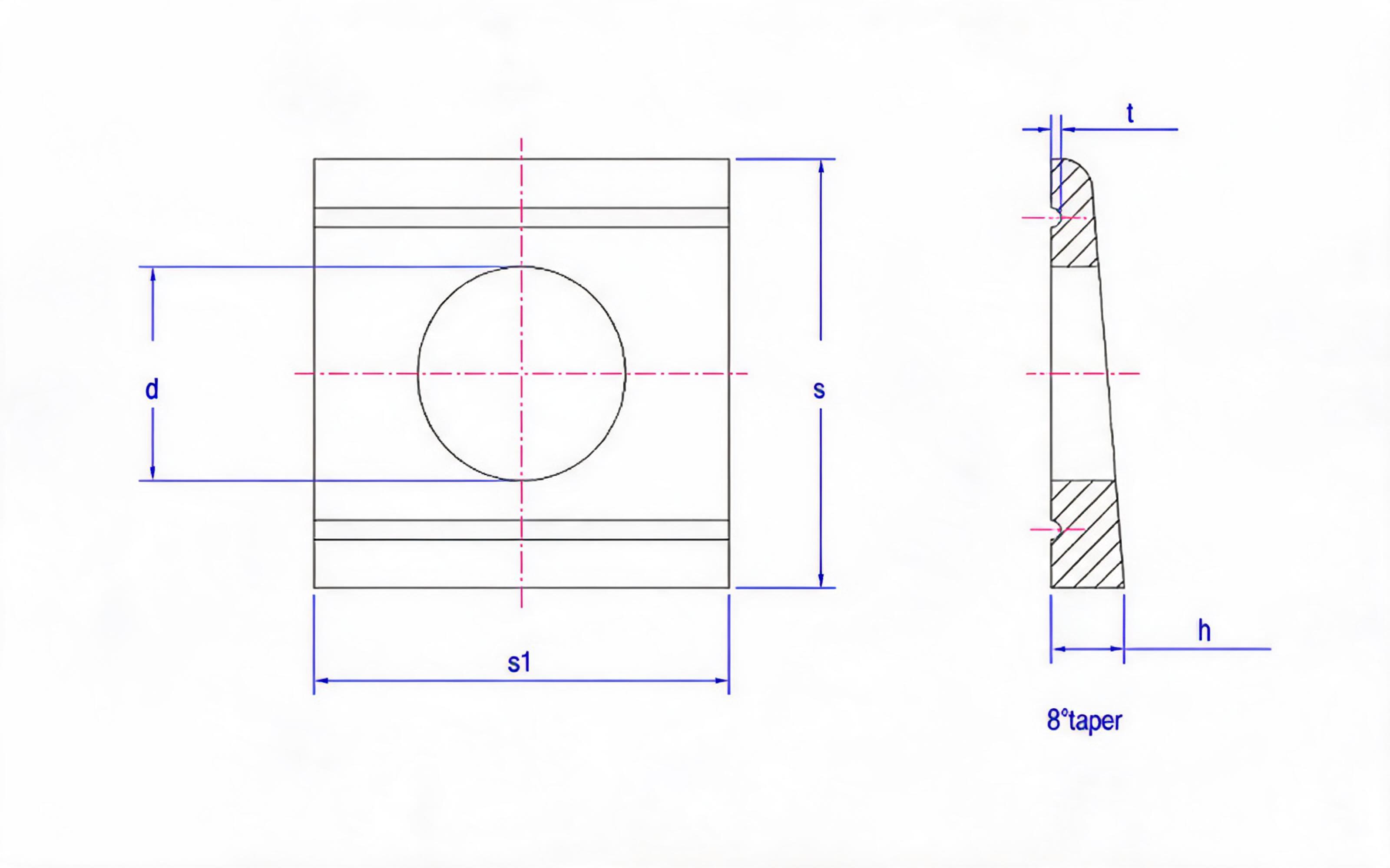 Double groove square taper washer Standard Drawing