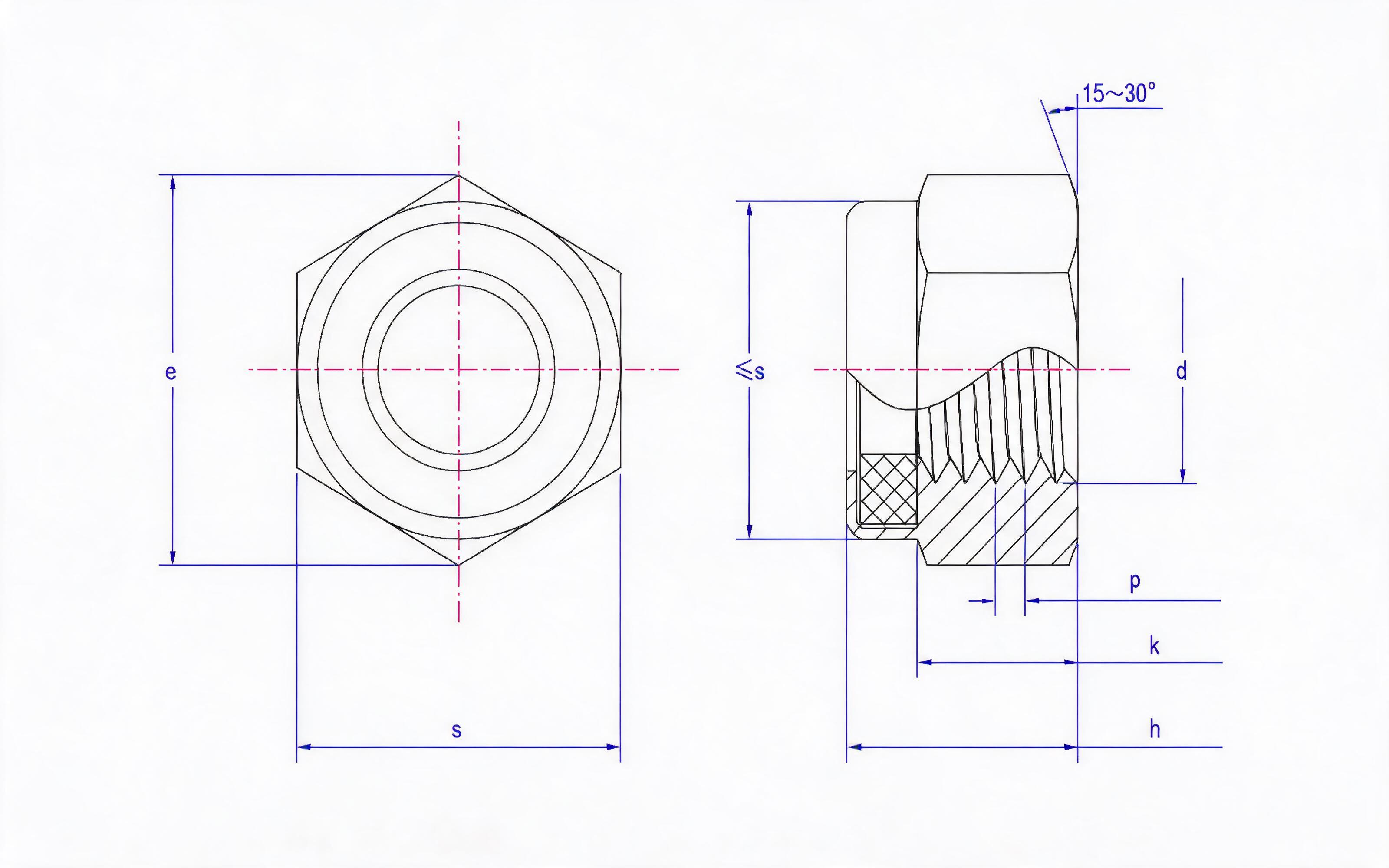 Type 1 non-metallic insert hexagon lock nut Standard Drawing