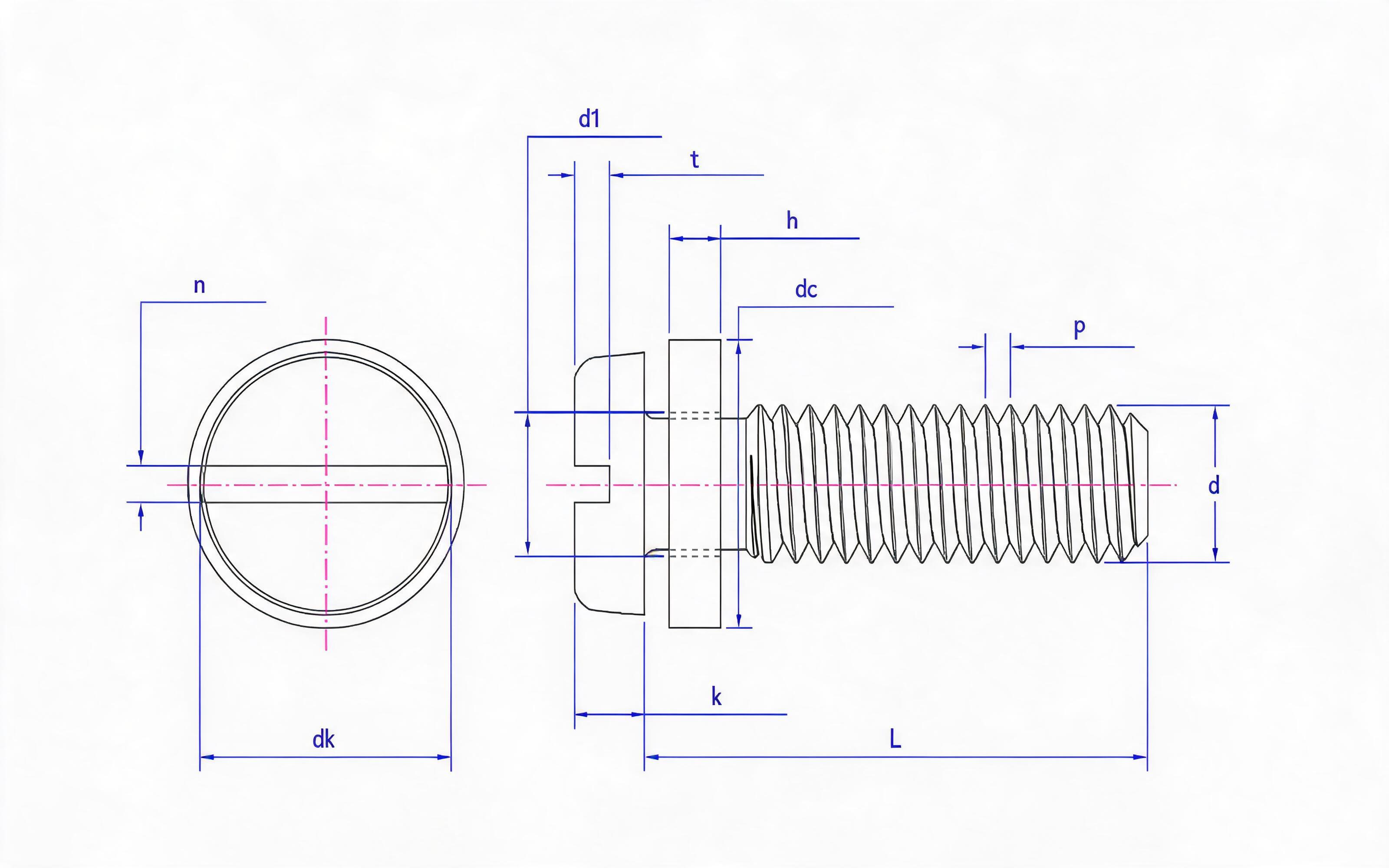 SLOTTED pan-head screw and flat washer combination (ISO 1580) Standard Drawing