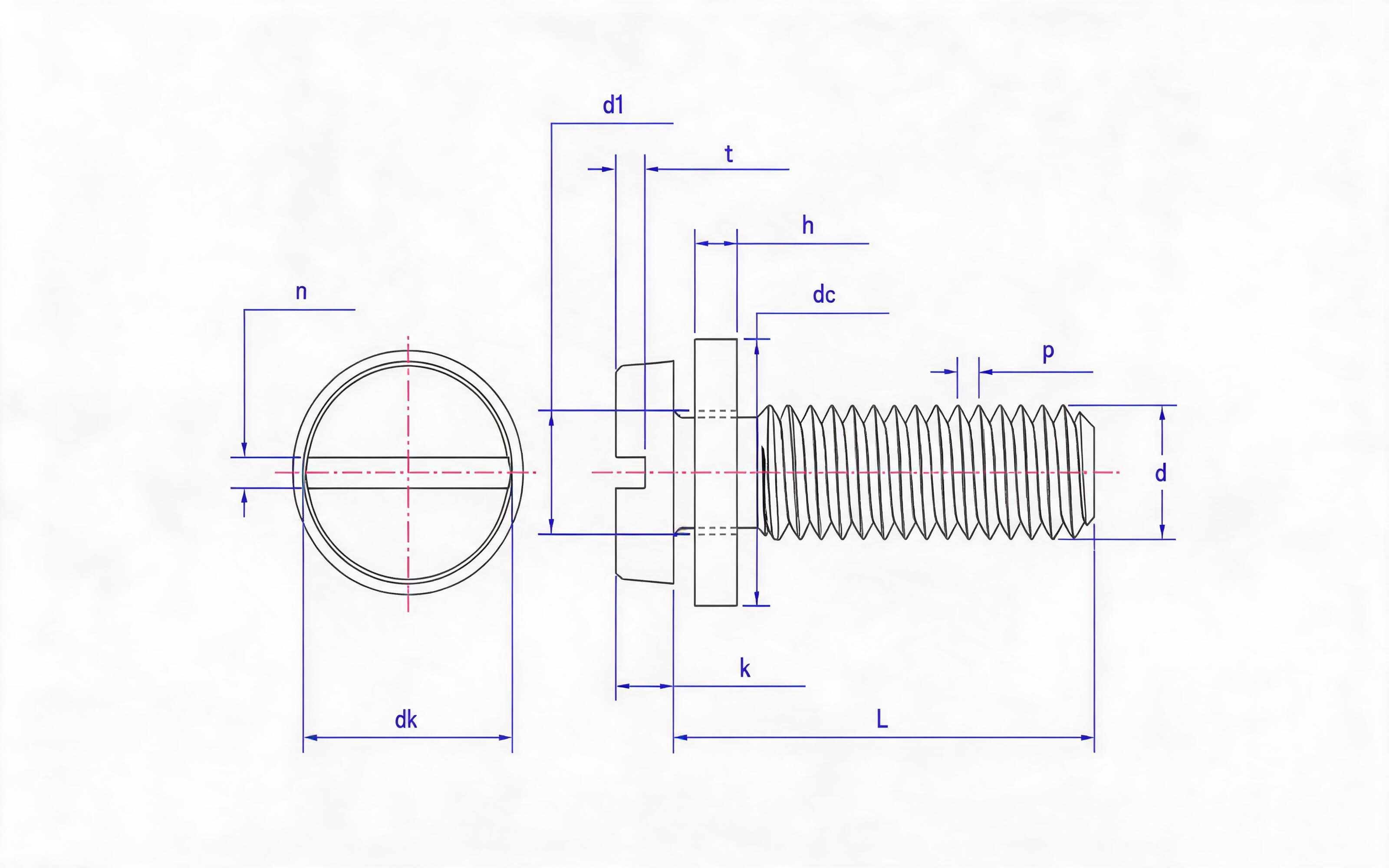 Slotted cheese head screw and flat washer combination (ISO 1207) Standard Drawing