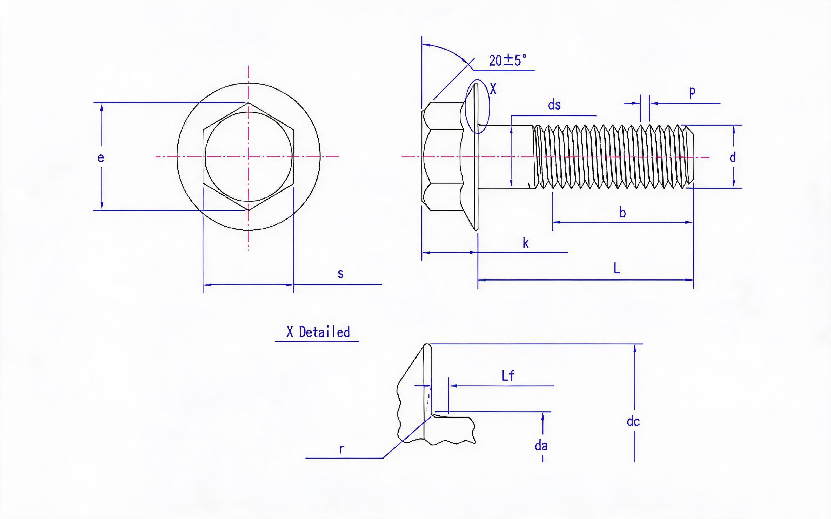 Hexagon flange bolt (type F) Standard Drawing
