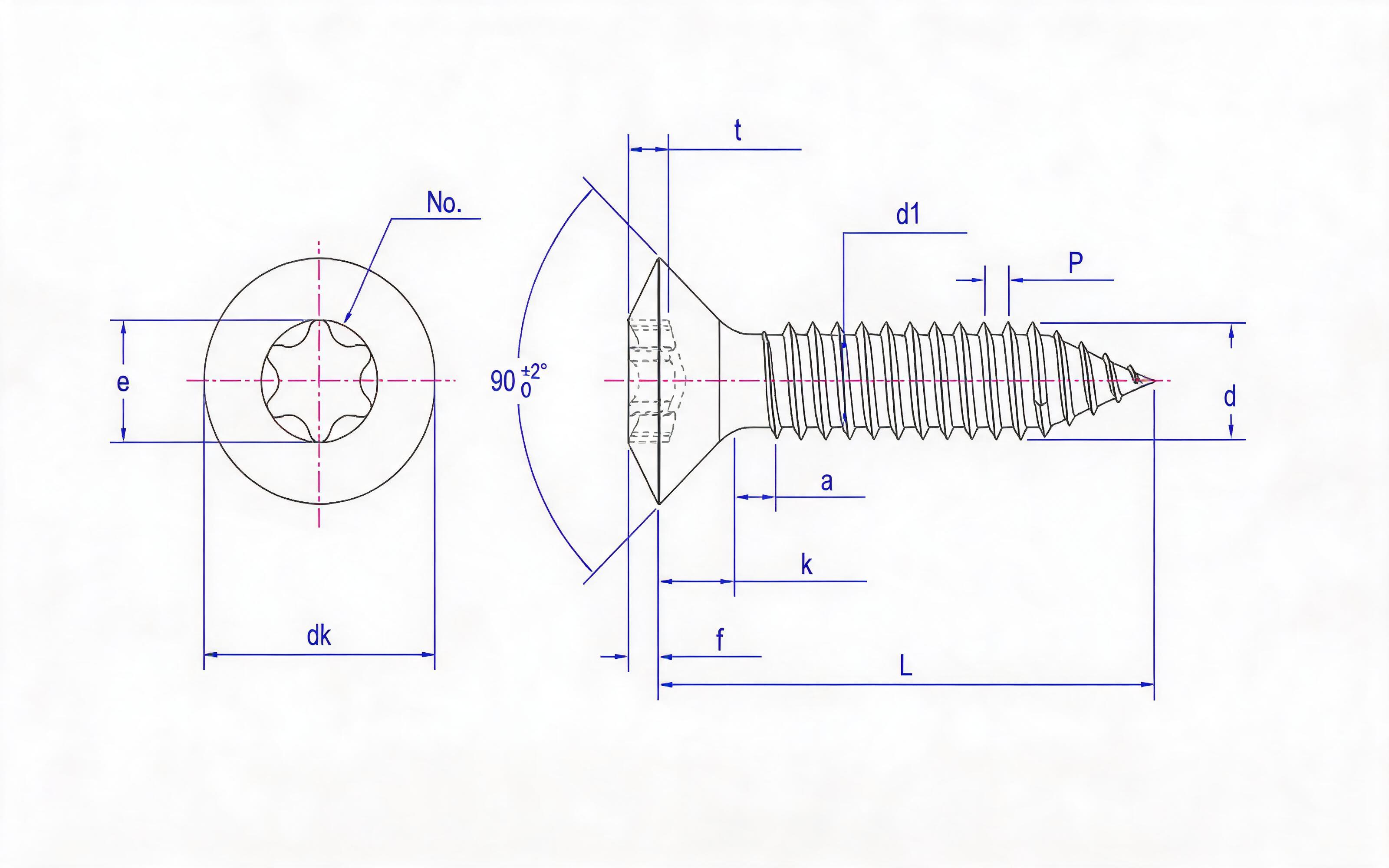 Type C hexagon socket countersunk head self-tapping screw Standard Drawing