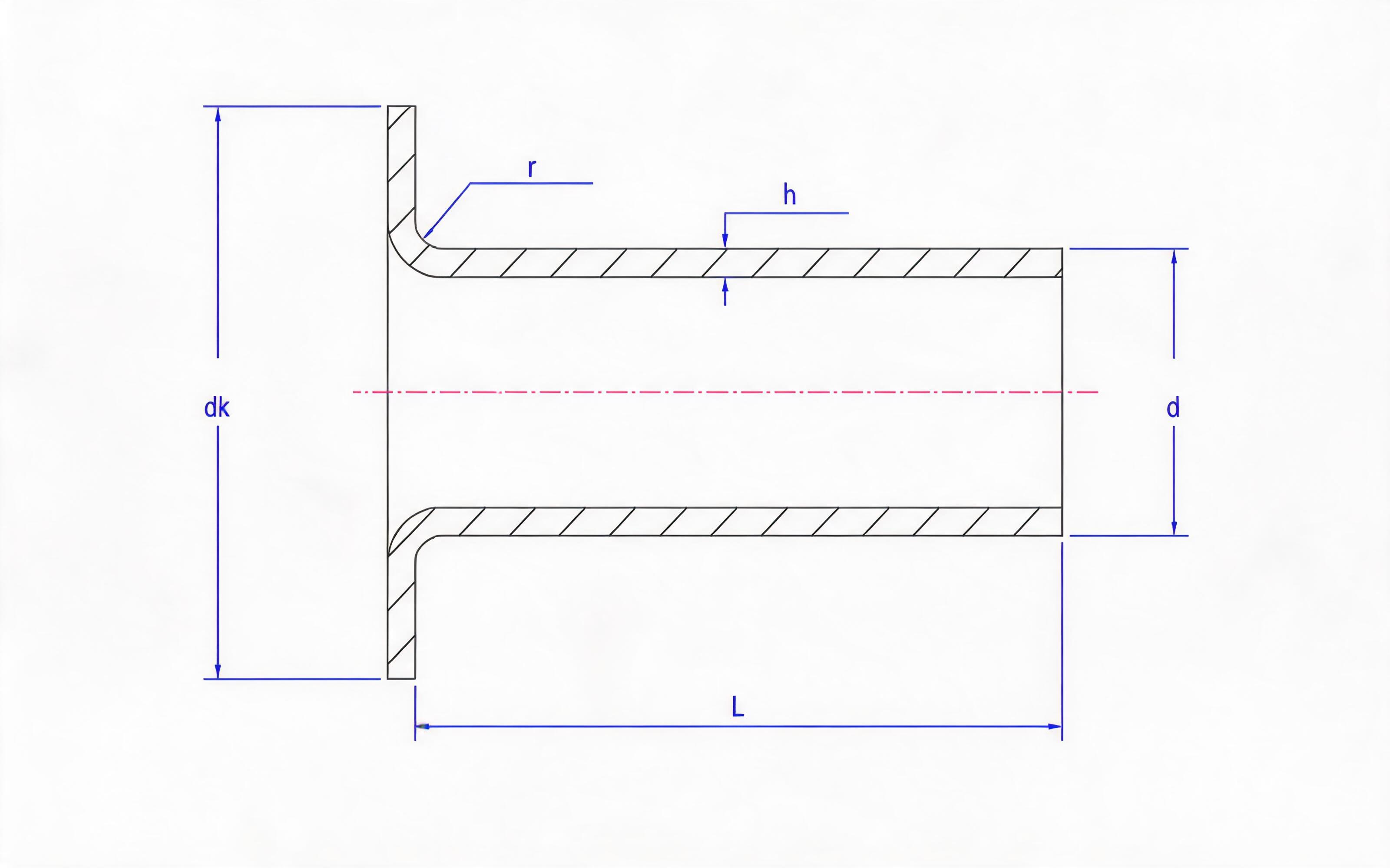 Flat head blind rivet type A (0.75mm wall thickness) Standard Drawing