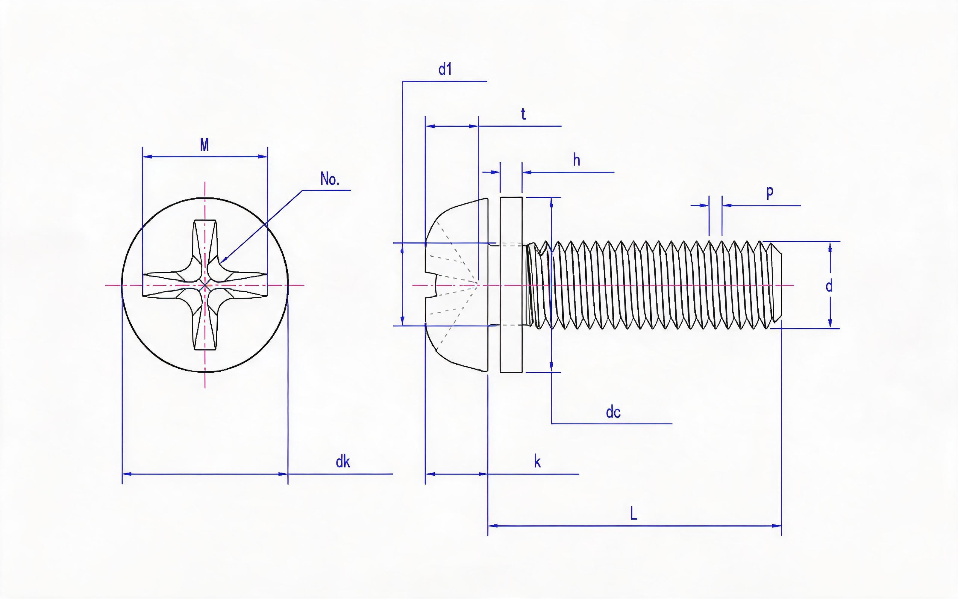 Cross recessed panhead screw and flat washer combination Standard Drawing