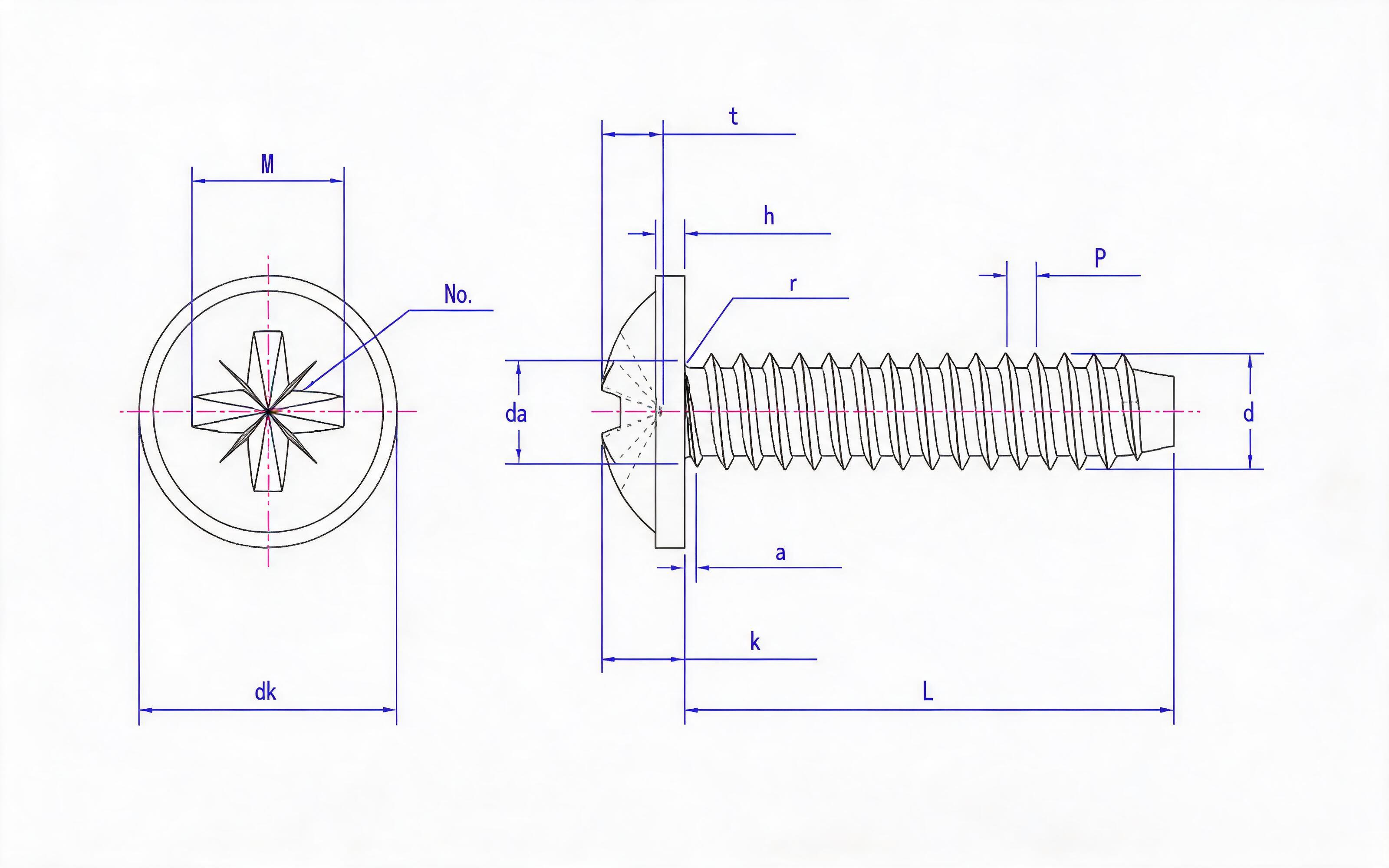 Type F self-tapping screw with herringbone groove round head flange Standard Drawing