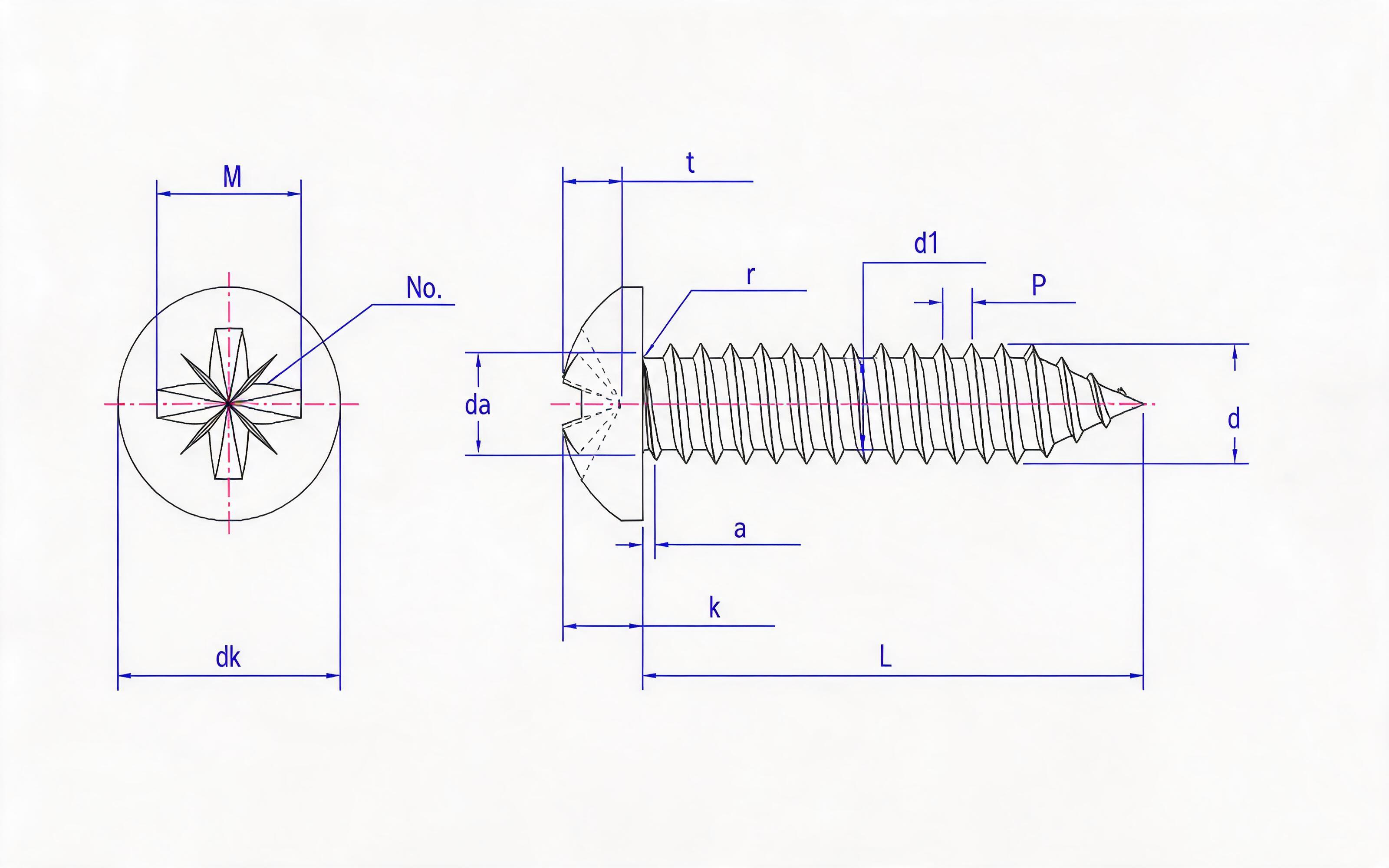Type C panhead self-tapping screw with herringbone groove Standard Drawing