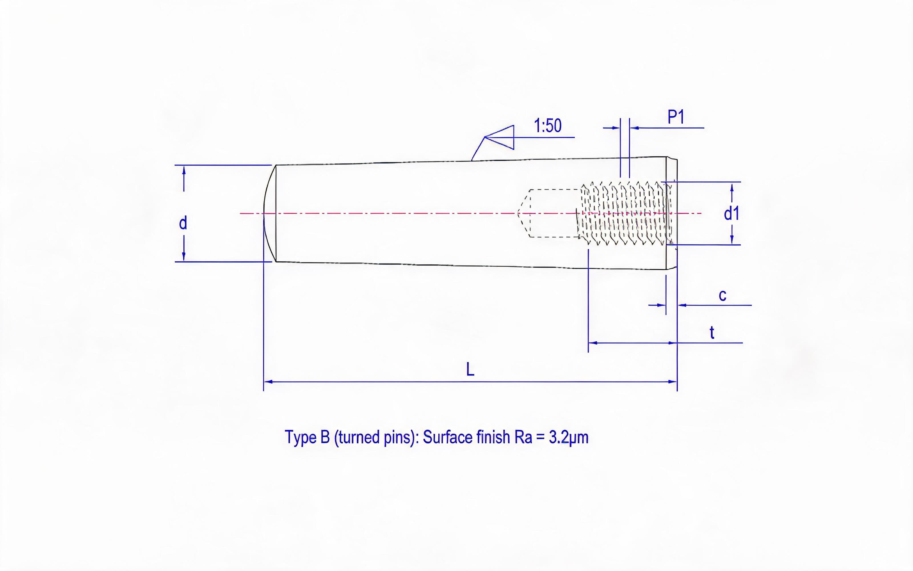 Taper Pin, Female, Unhardened (Type B) Standard Drawing