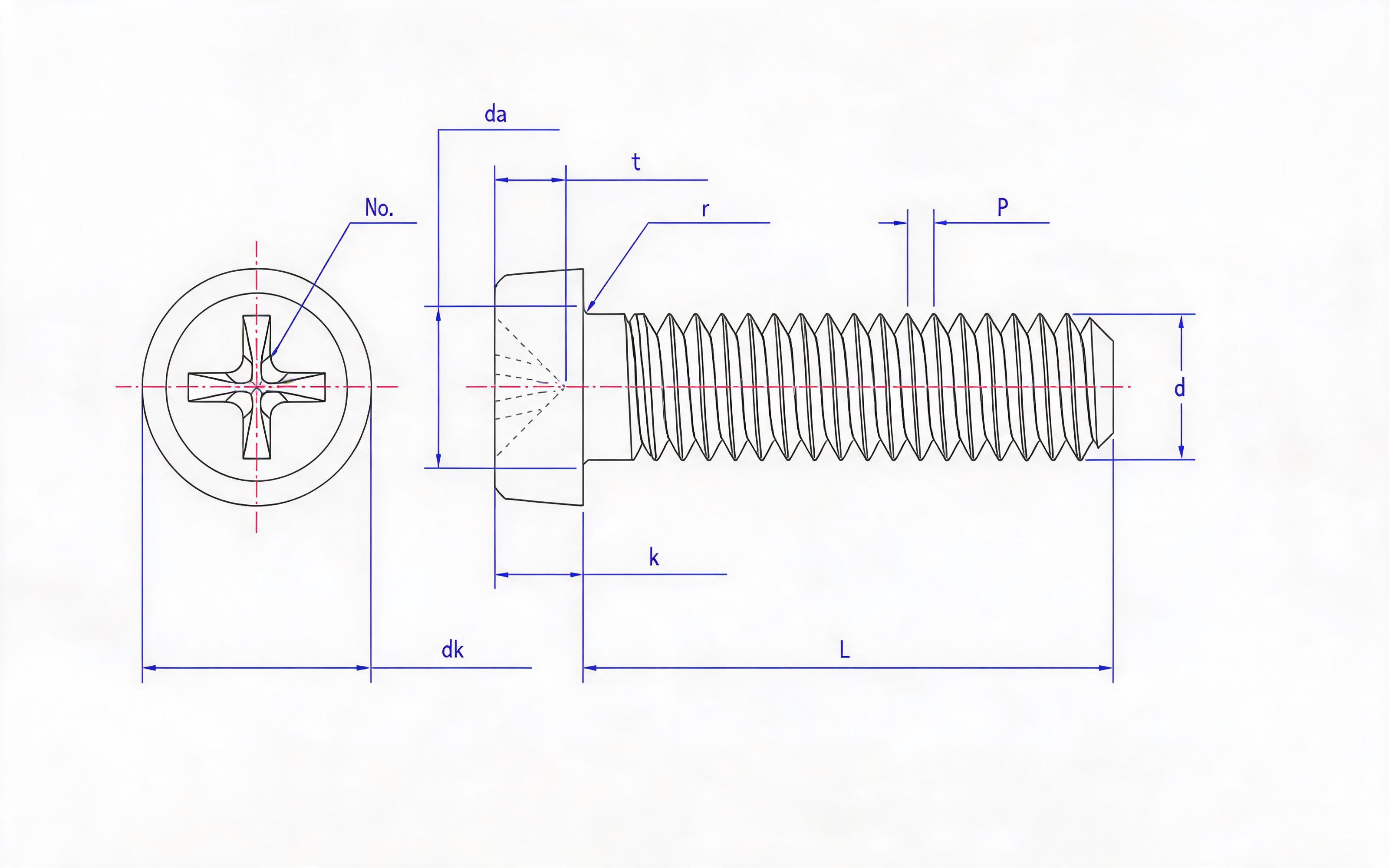 Cross recessed cheese head screw (H-groove) Standard Drawing