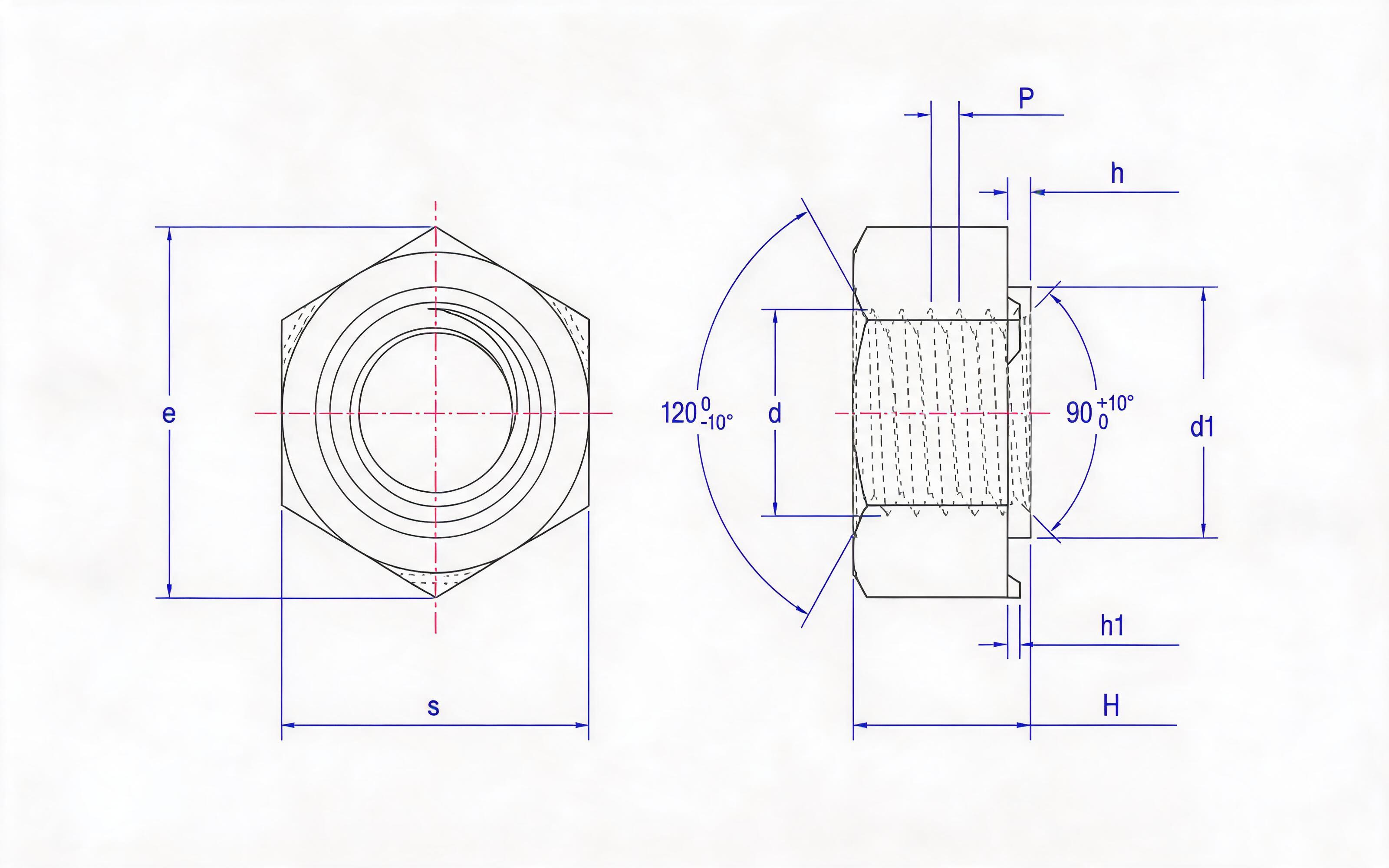 UNIFORM THREADED HEXAGON WELDED NUT (LARGE FACE) Standard Drawing