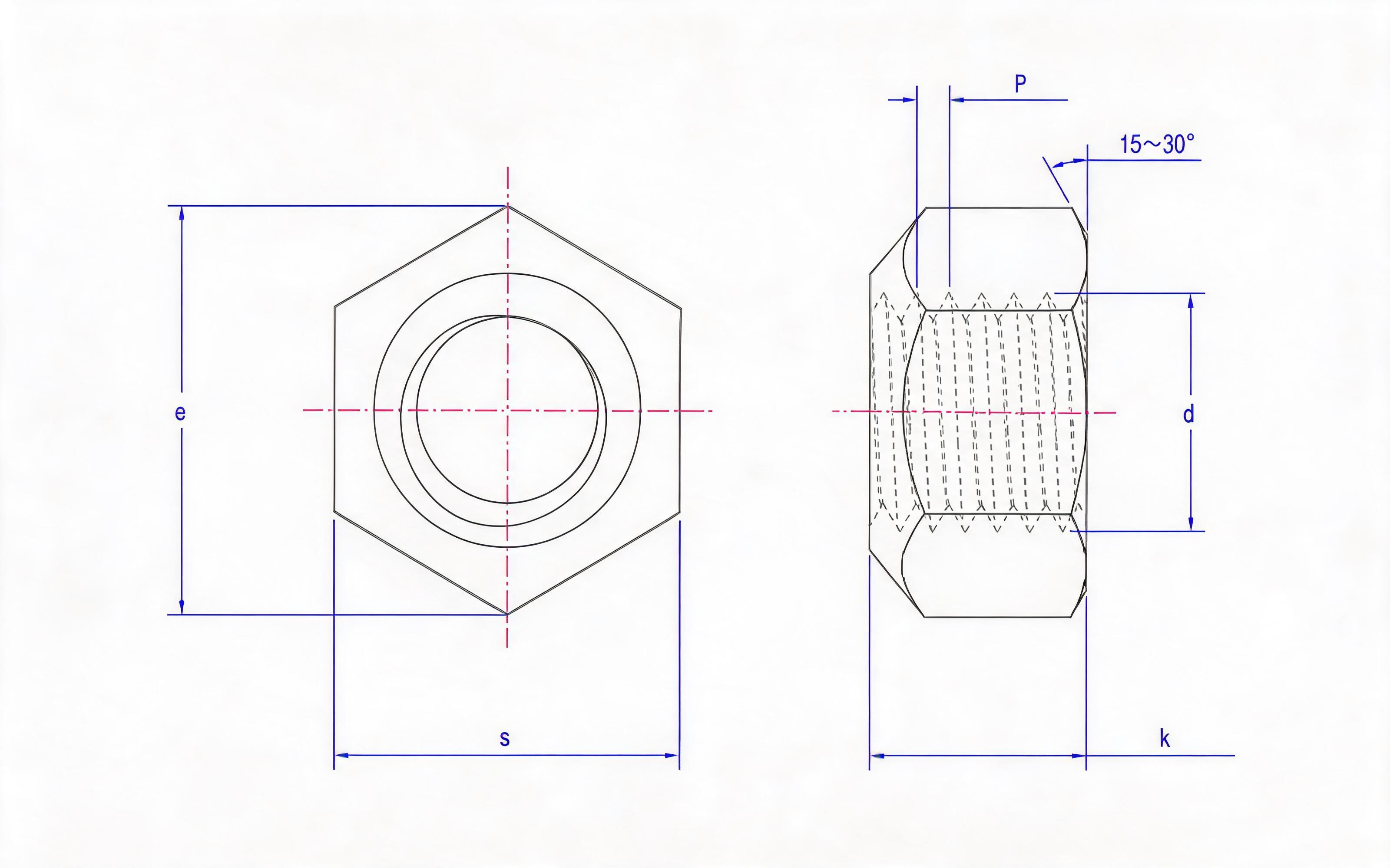 Type 2 all-metal hexagon lock nut fine thread Standard Drawing