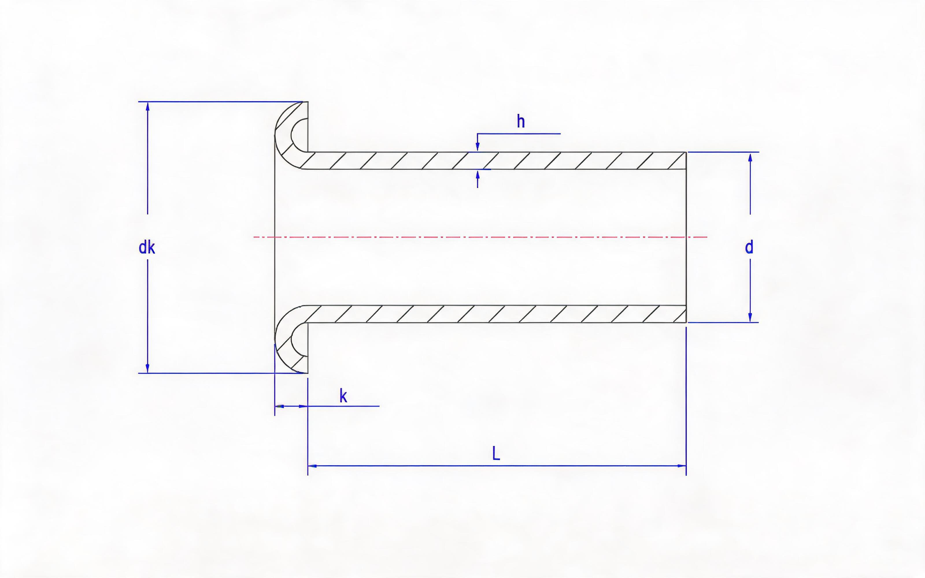 B Tubular Rivet (0.25mm wall thickness) Standard Drawing
