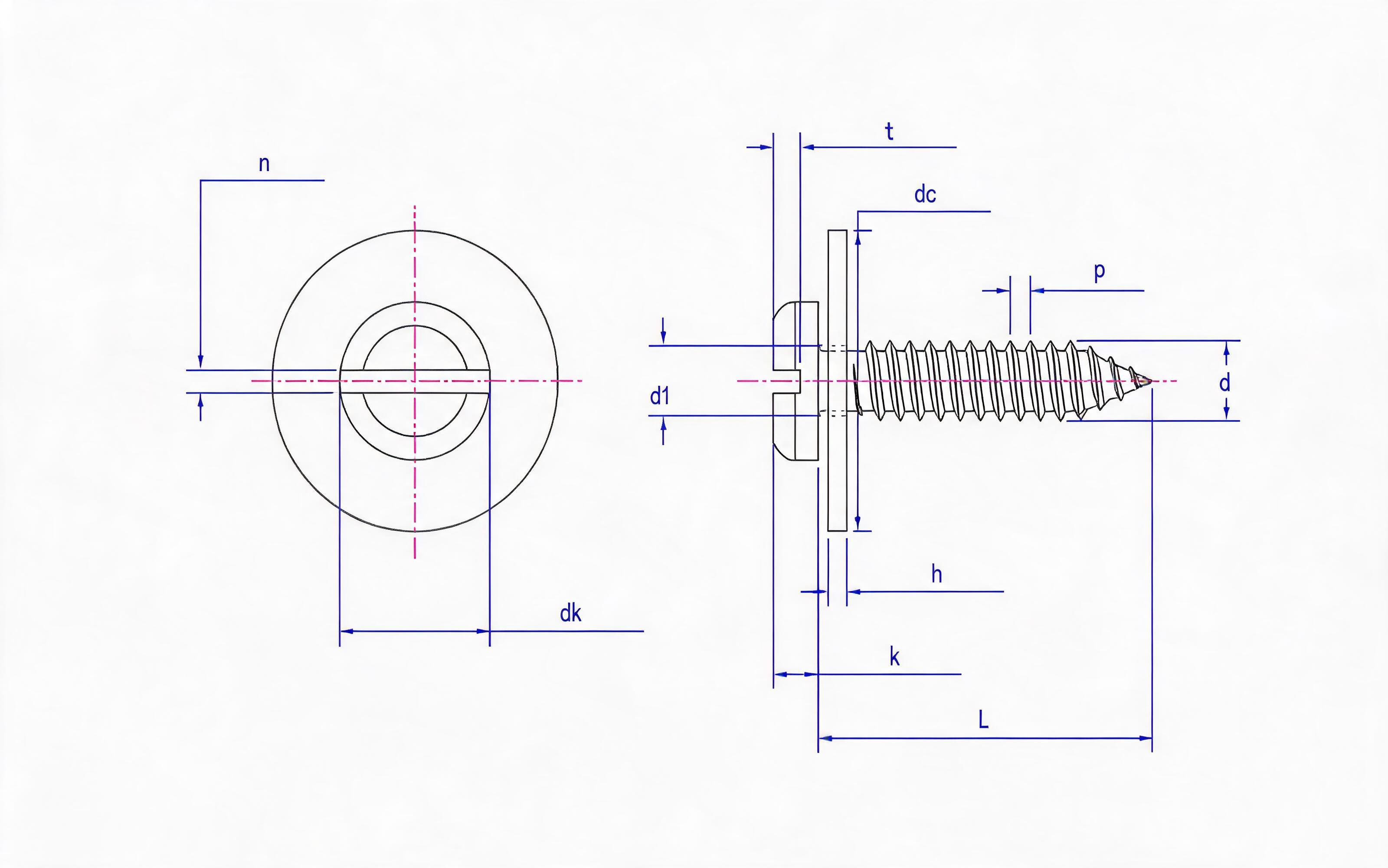Slotted panhead self-tapping screw and large flat washer combination type C Standard Drawing
