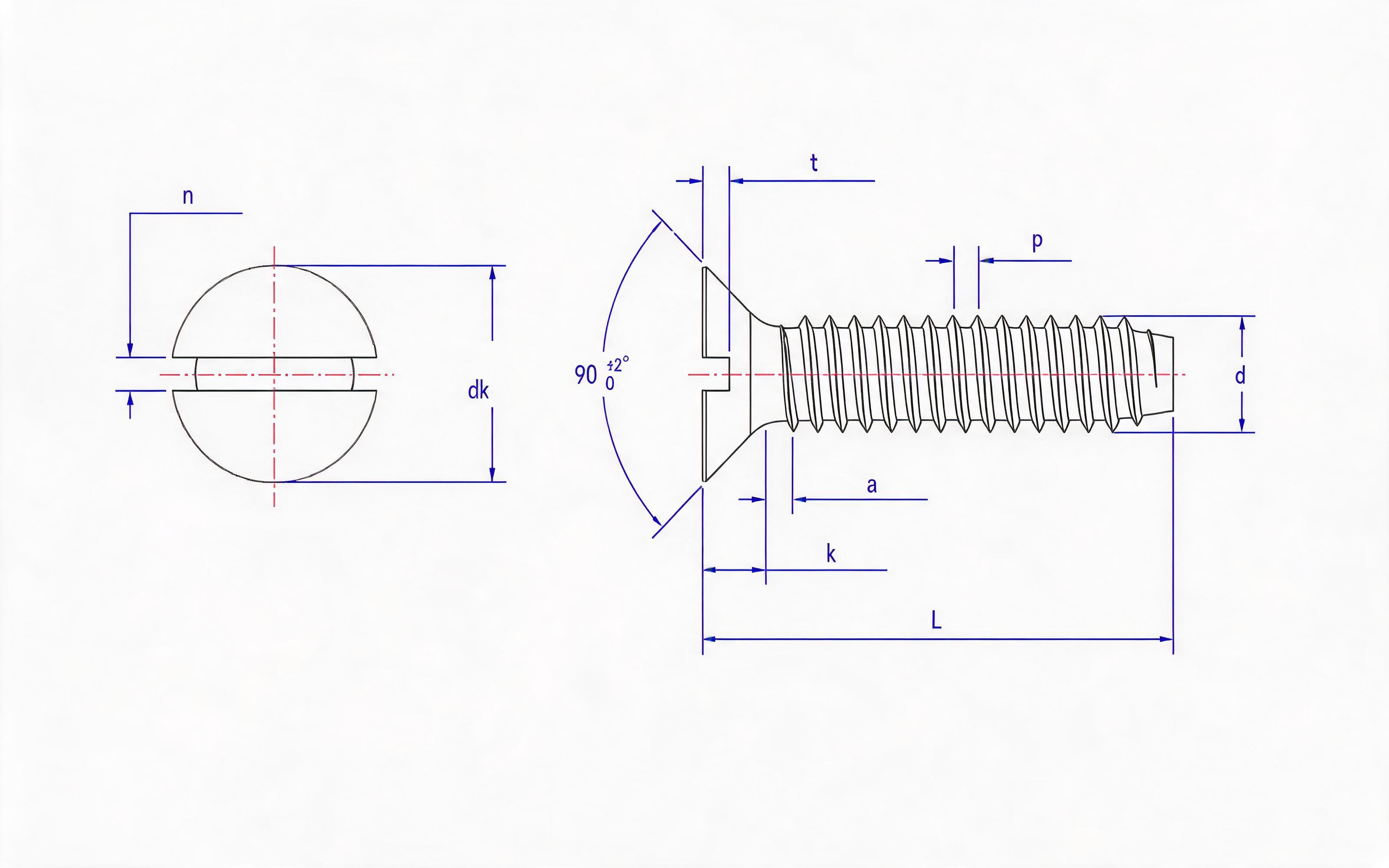 Slotted countersunk head self-tapping screw F-type Standard Drawing