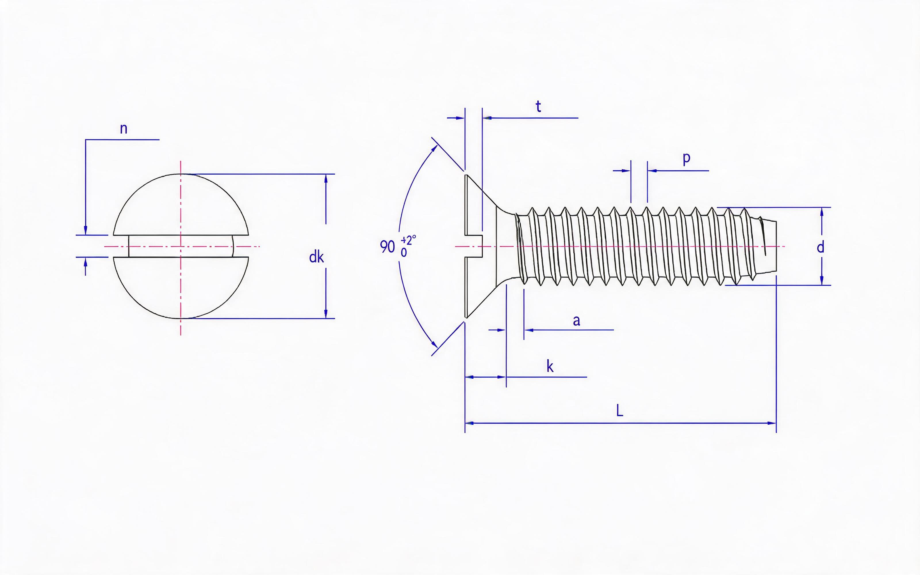 Slotted countersunk head self-tapping screw F-type Standard Drawing