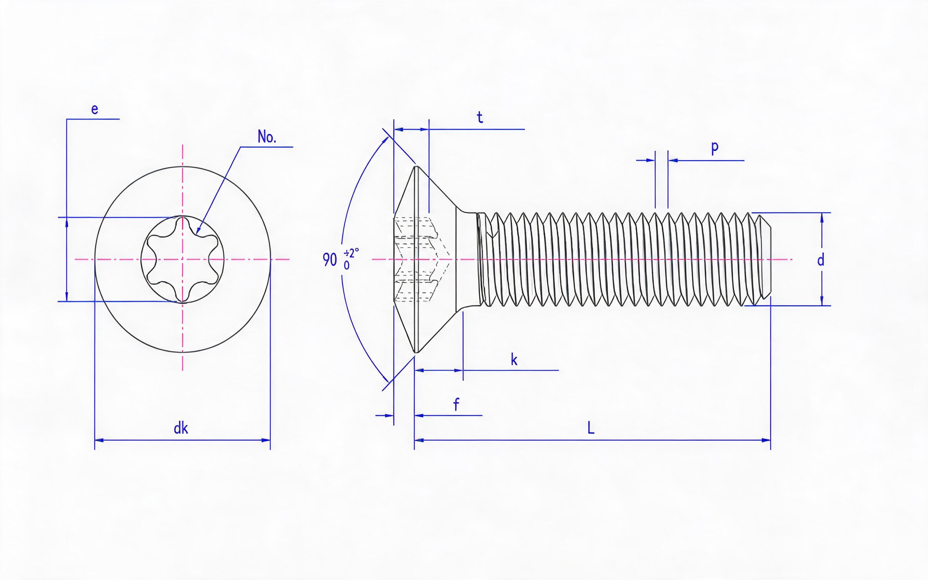 Hexagon socket countersunk head screw Standard Drawing