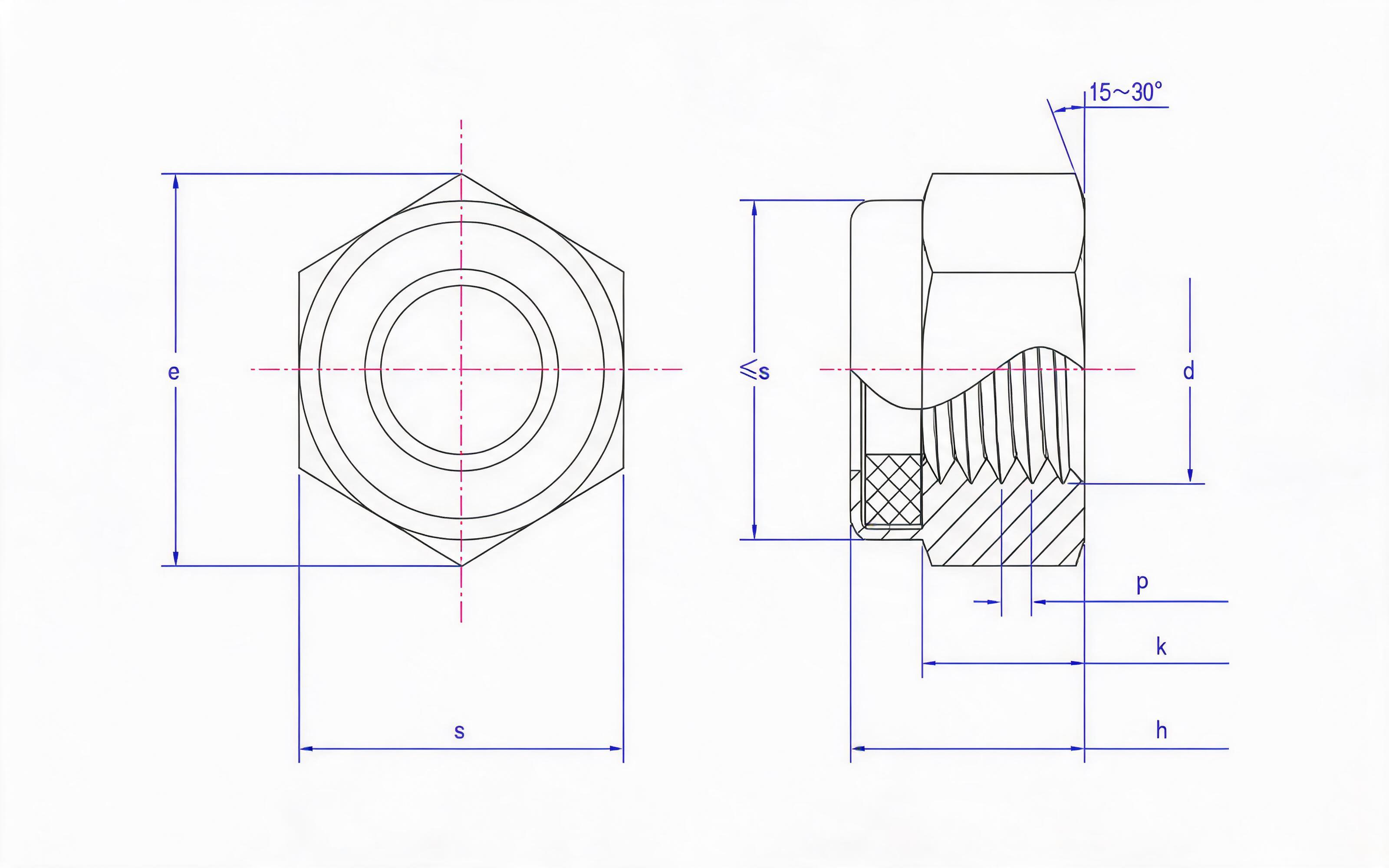 Type 1 non-metallic insert hexagon lock nut fine thread Standard Drawing