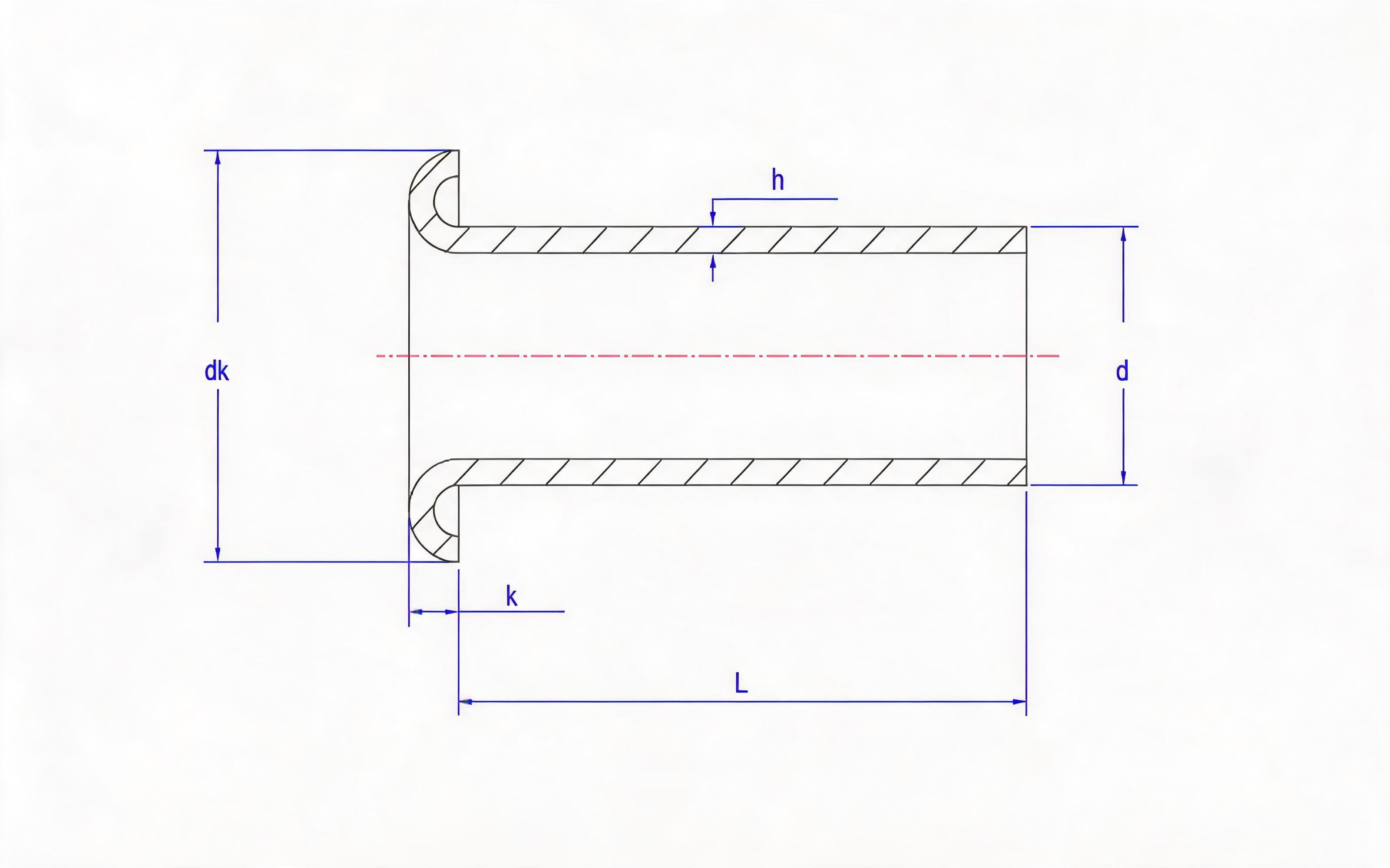 Type B tubular rivet (wall thickness 1mm) Standard Drawing
