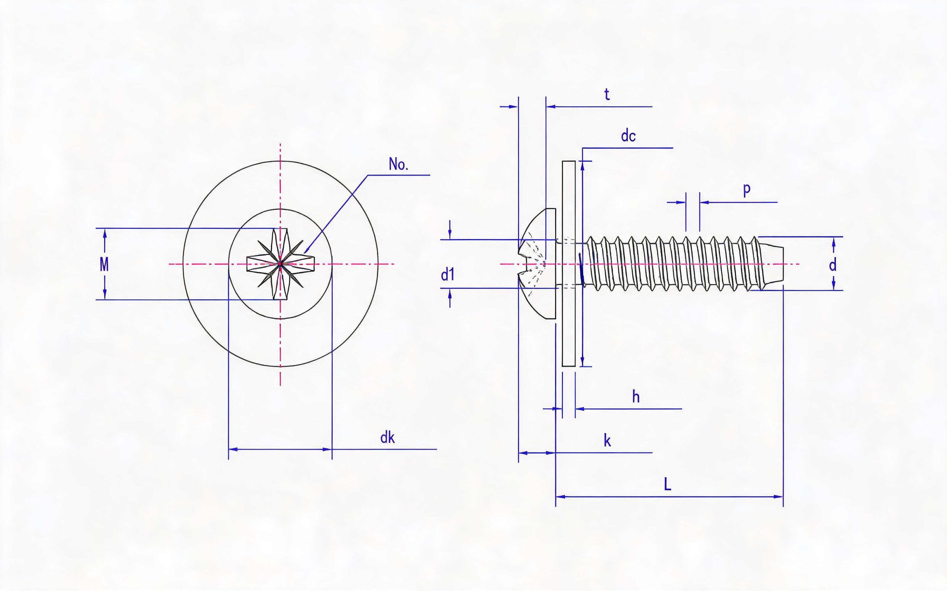Type F combination of herringbone groove panhead self-tapping screw and large flat washer Standard Drawing