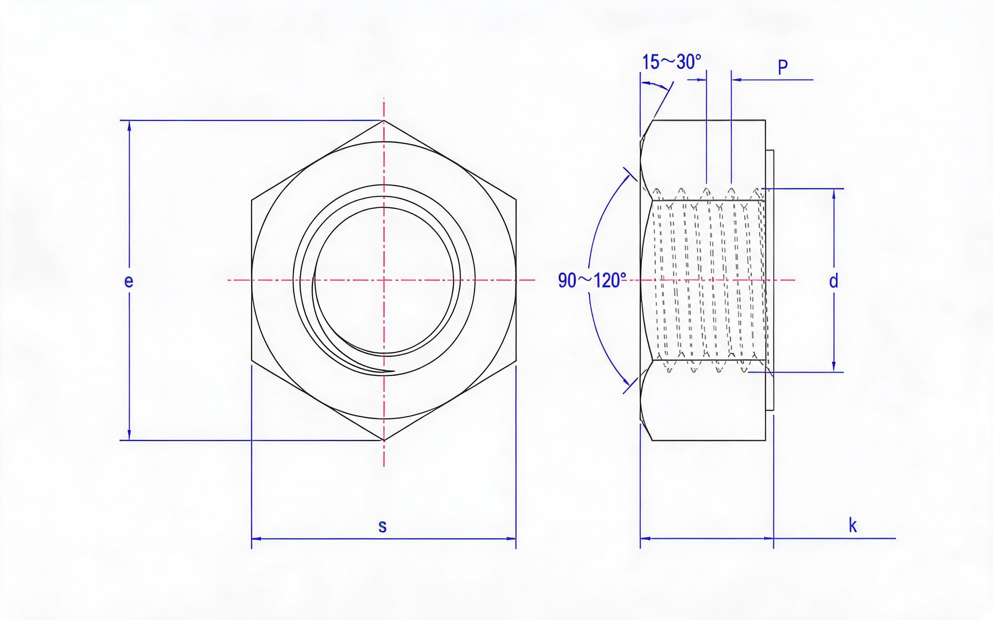 Type 2 single-chamfered hexagon fine thread nut Standard Drawing