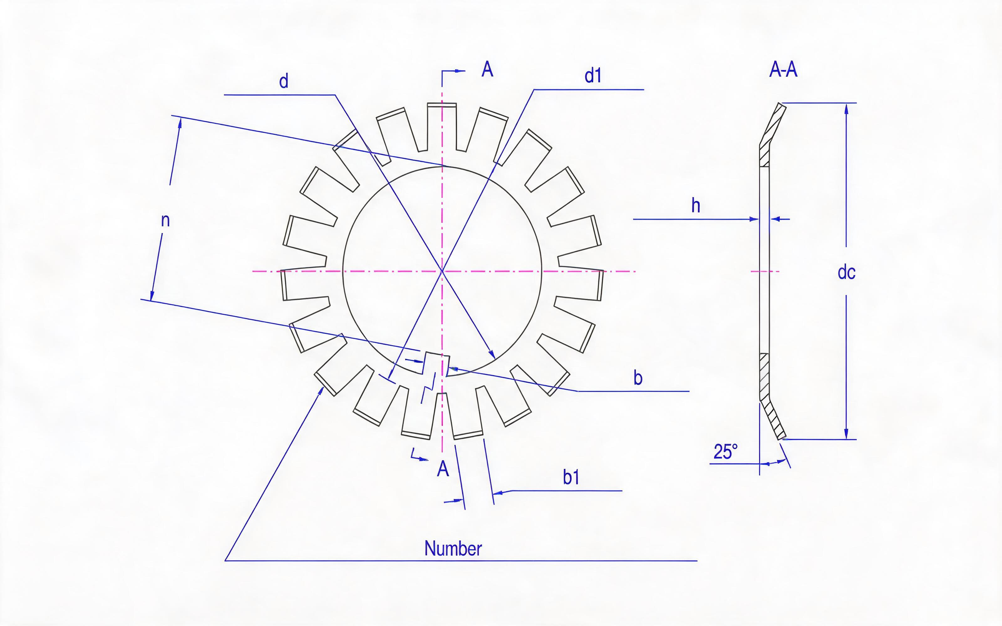 Stop washer for round nut type MBL Table 6 Standard Drawing
