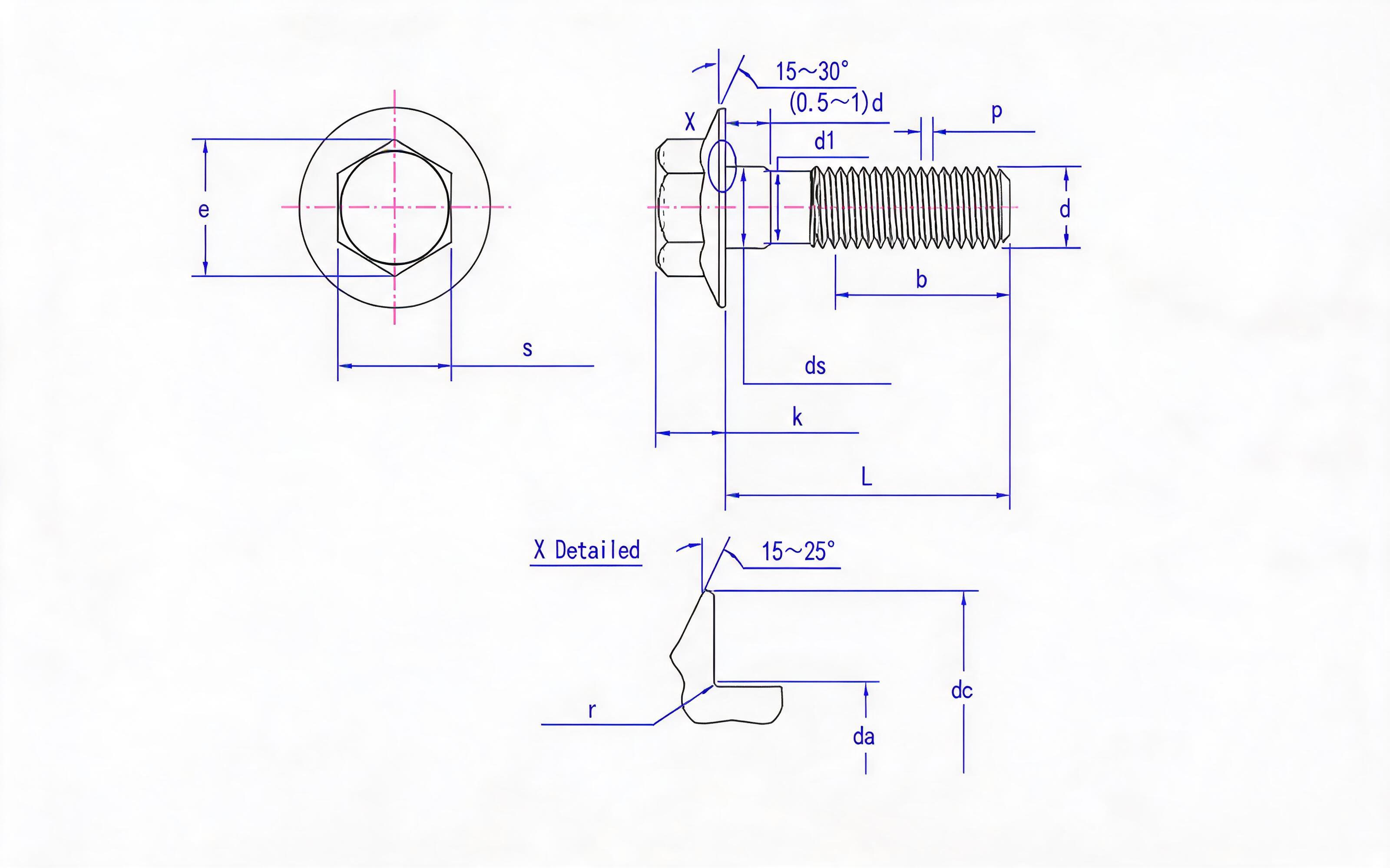 Thin shank hexagon head flange bolt (Type A) Standard Drawing