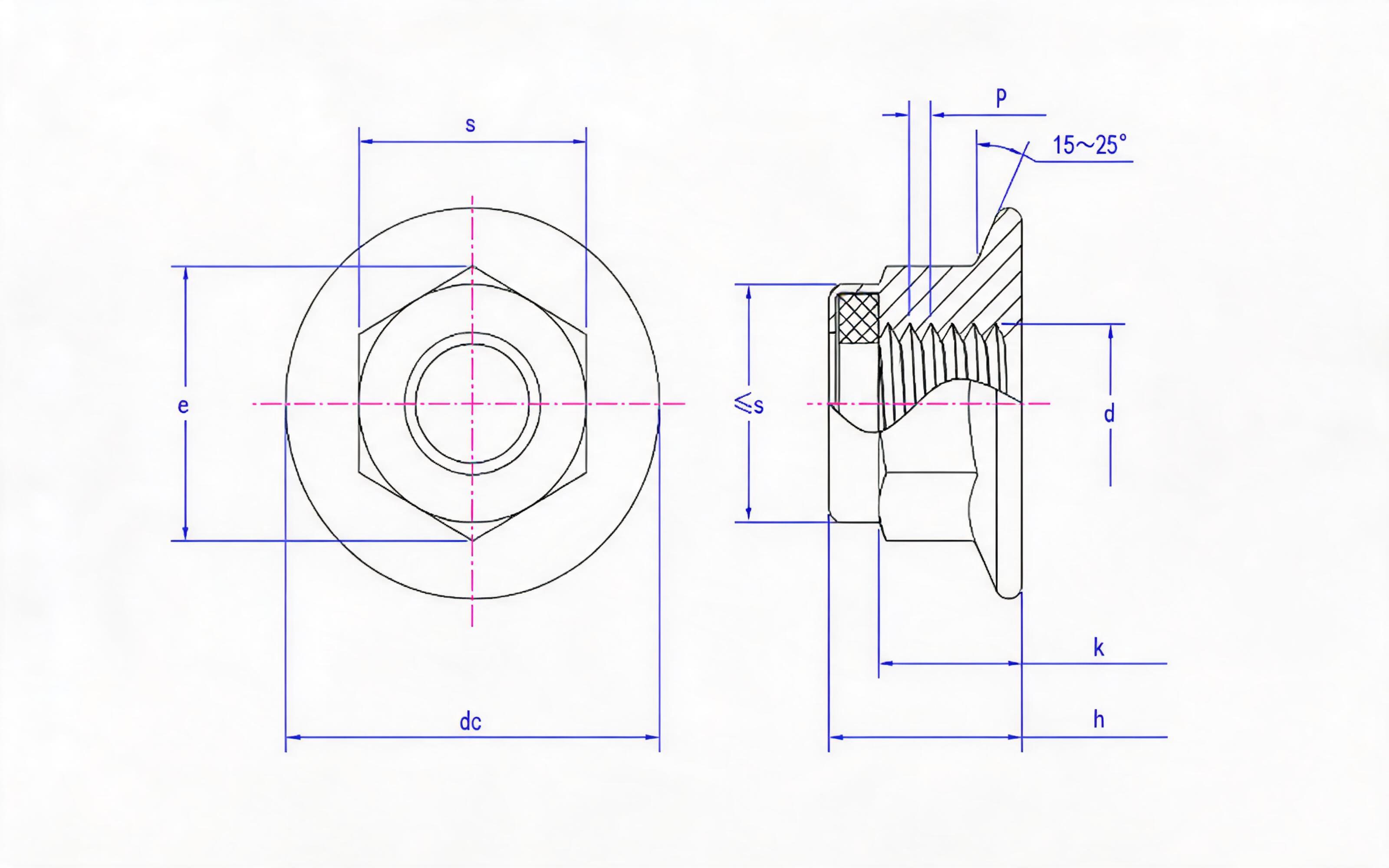 Type 2 non-metallic insert hexagon flange lock nut Standard Drawing