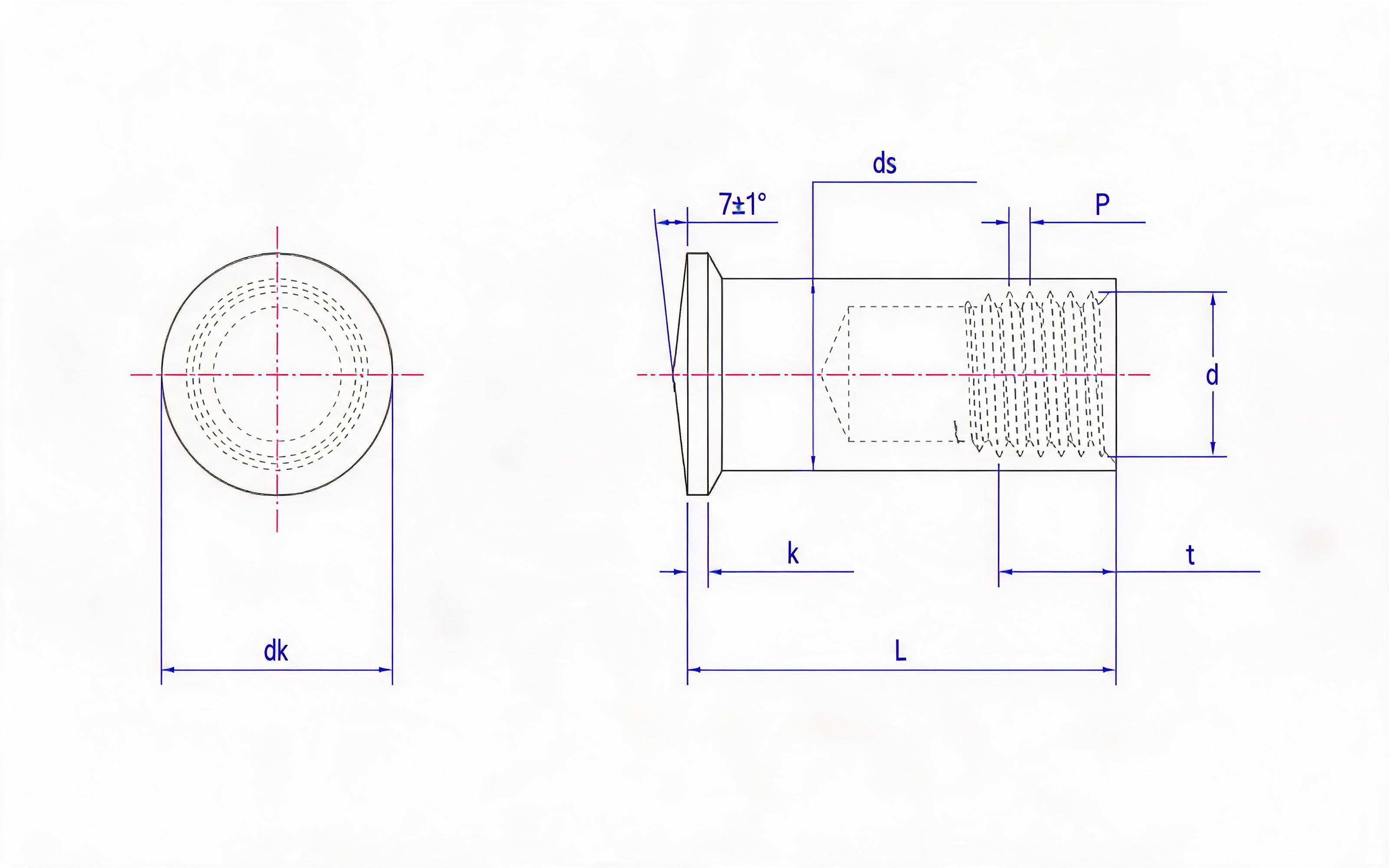 Welded Studs for Short-Period Arc Stud Welding (Type IS Shallow Female Stud) Standard Drawing
