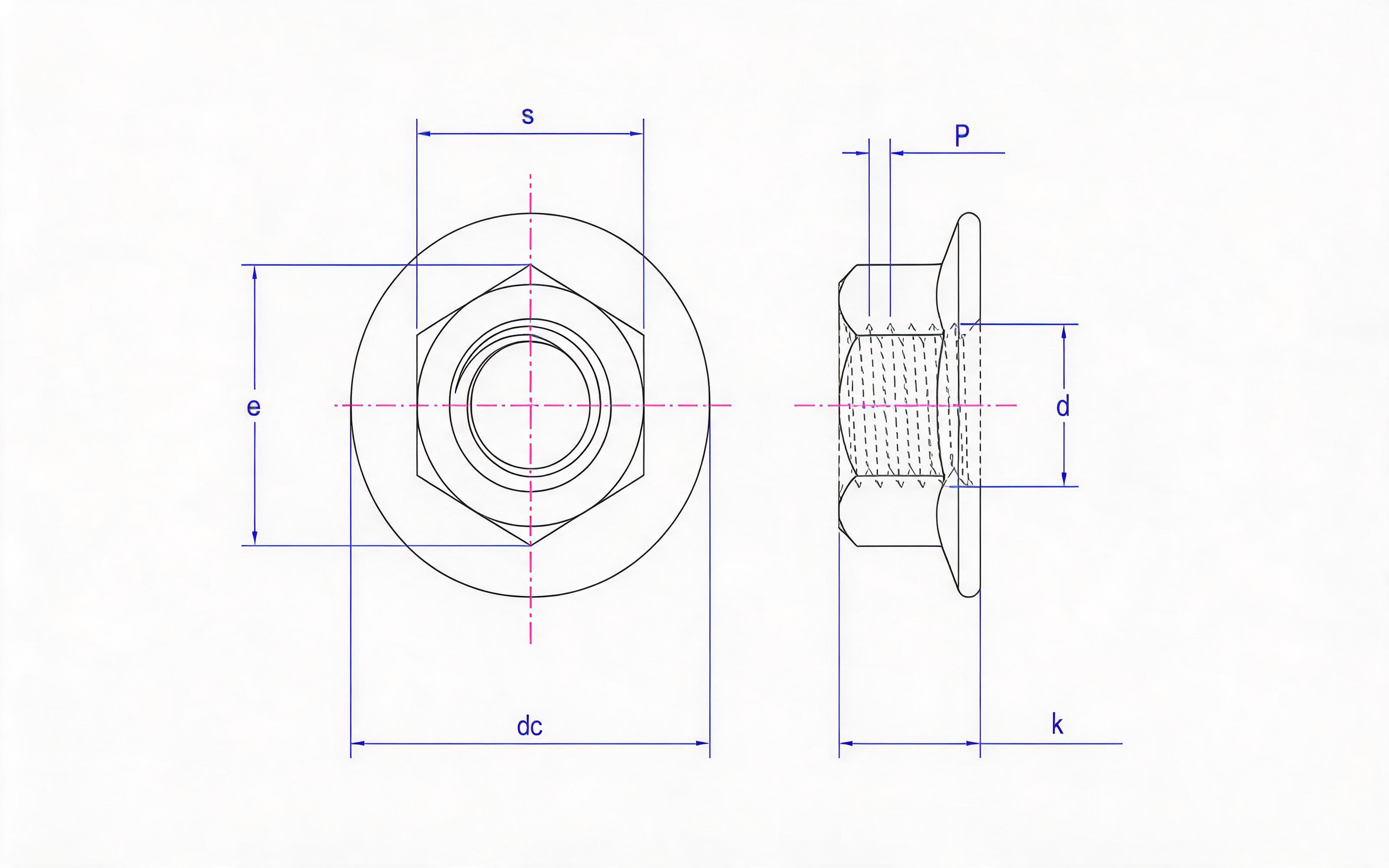 Type 2 hexagon flange nut fine thread Standard Drawing
