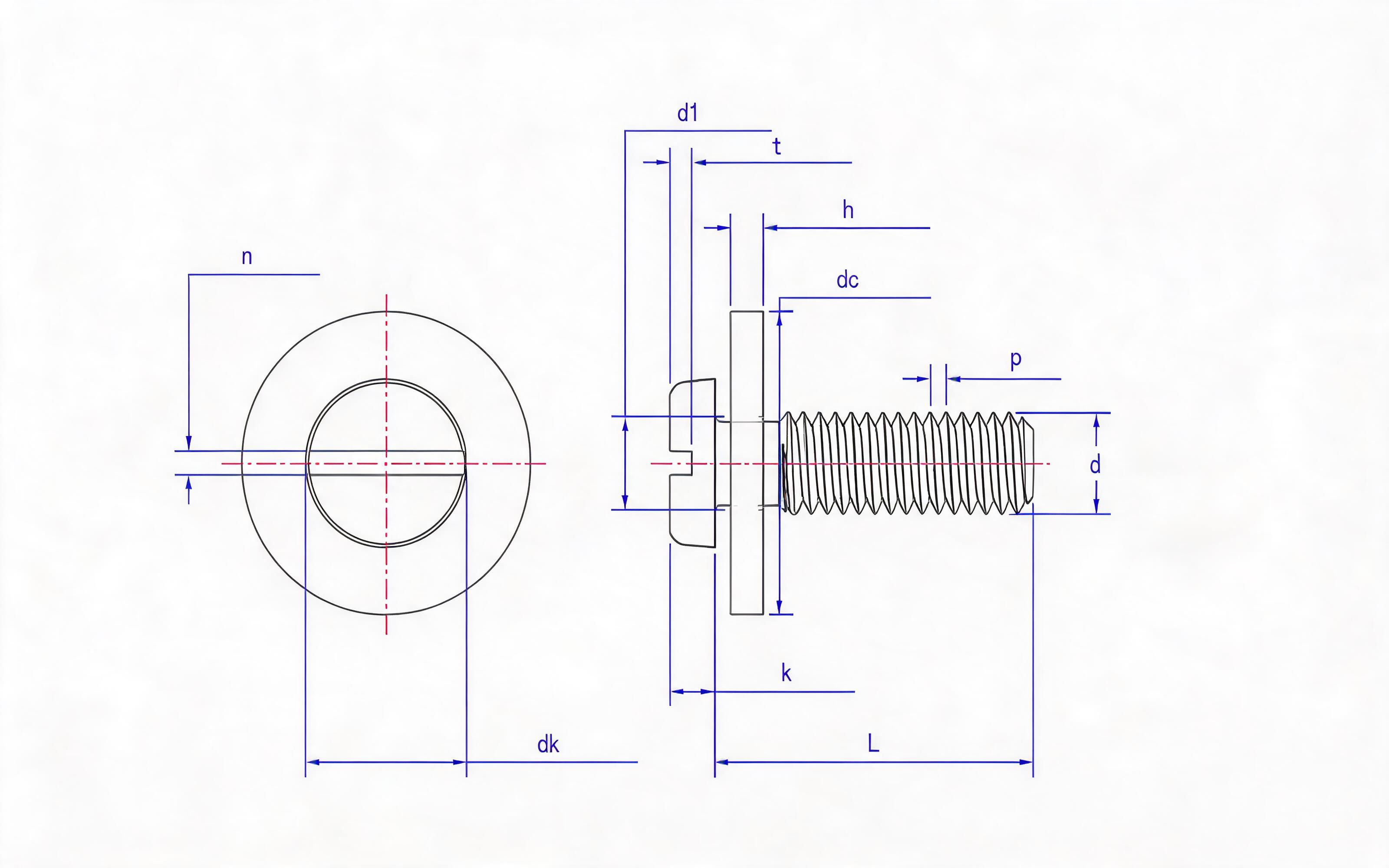 Combination of Slotted panhead screws and large flat washers (ISO 1580) Standard Drawing
