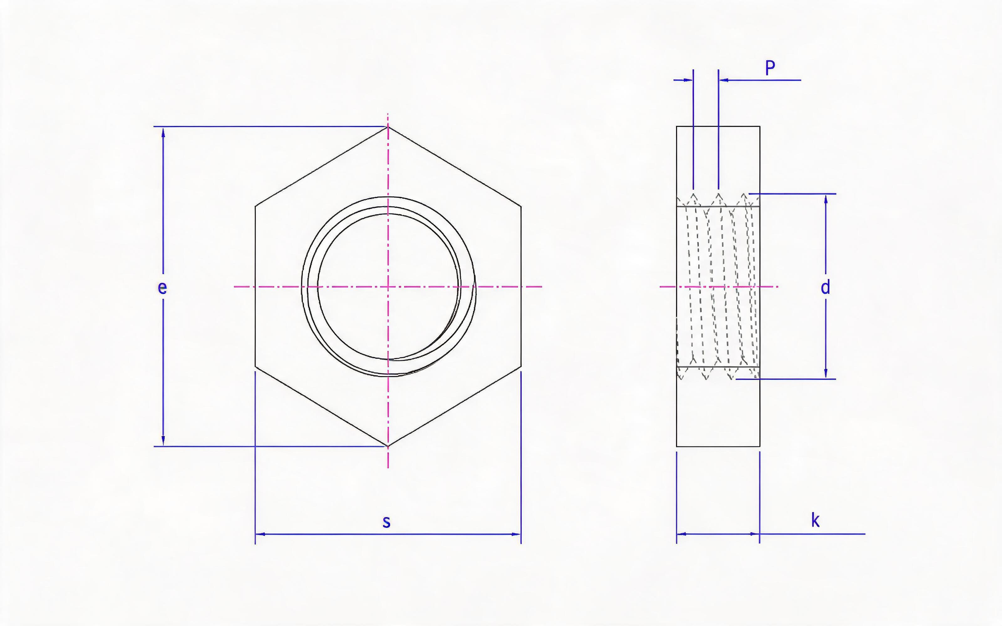 Thin hexagon nut without chamfer Standard Drawing