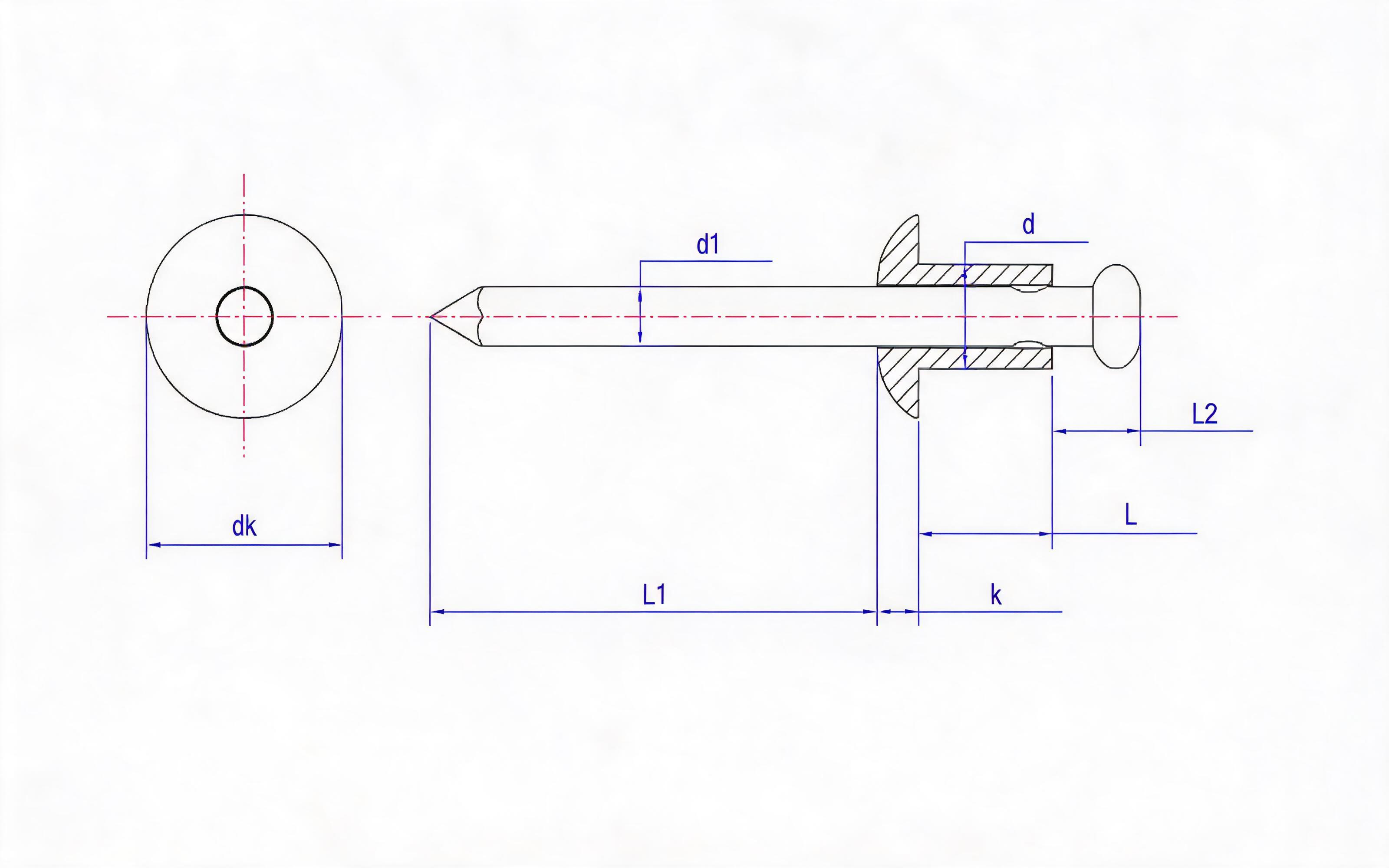 Open end pop rivet Standard Drawing