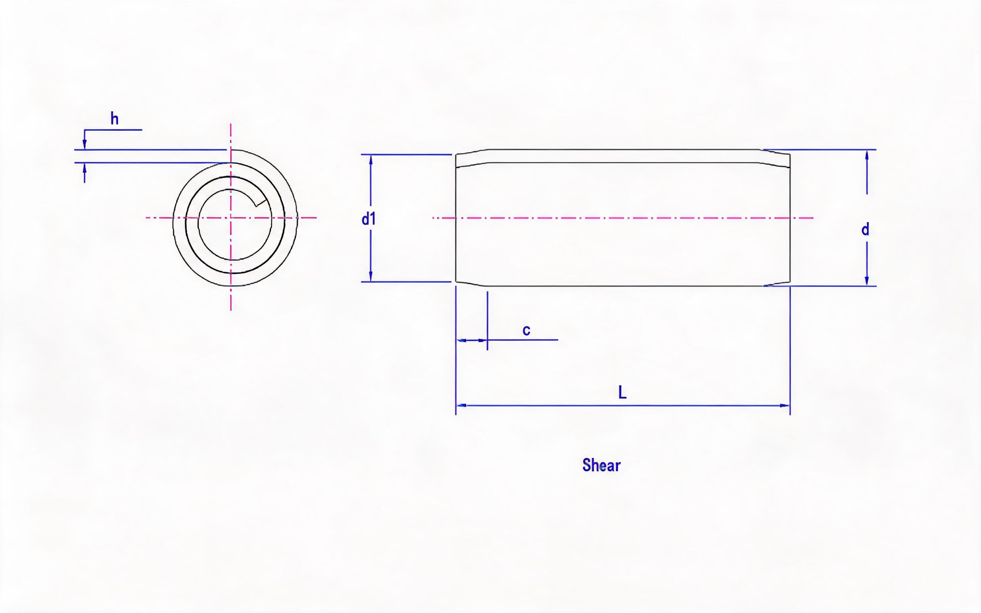 Standard rolled elastic cylindrical pin (steel and martensitic stainless steel) Standard Drawing