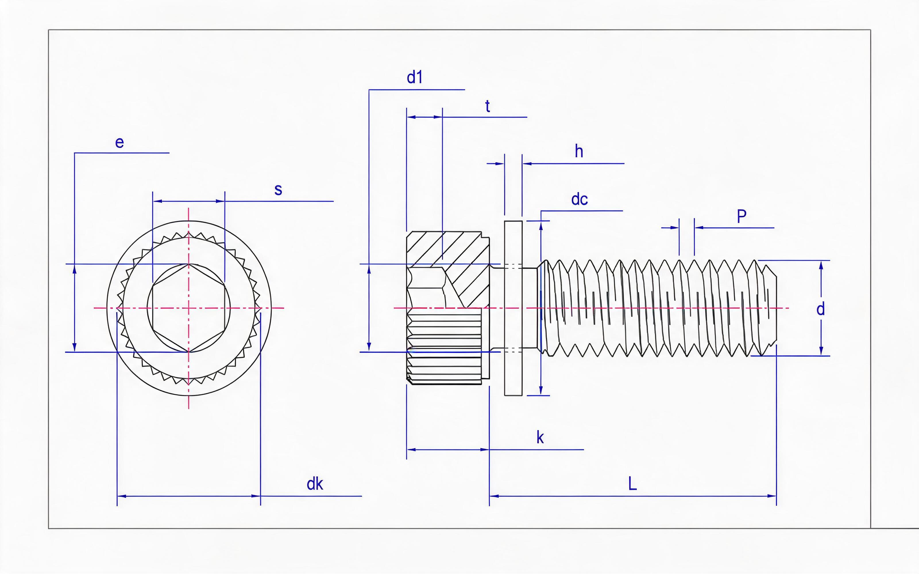 Knurled hexagon socket head cap screw and flat washer combination Standard Drawing