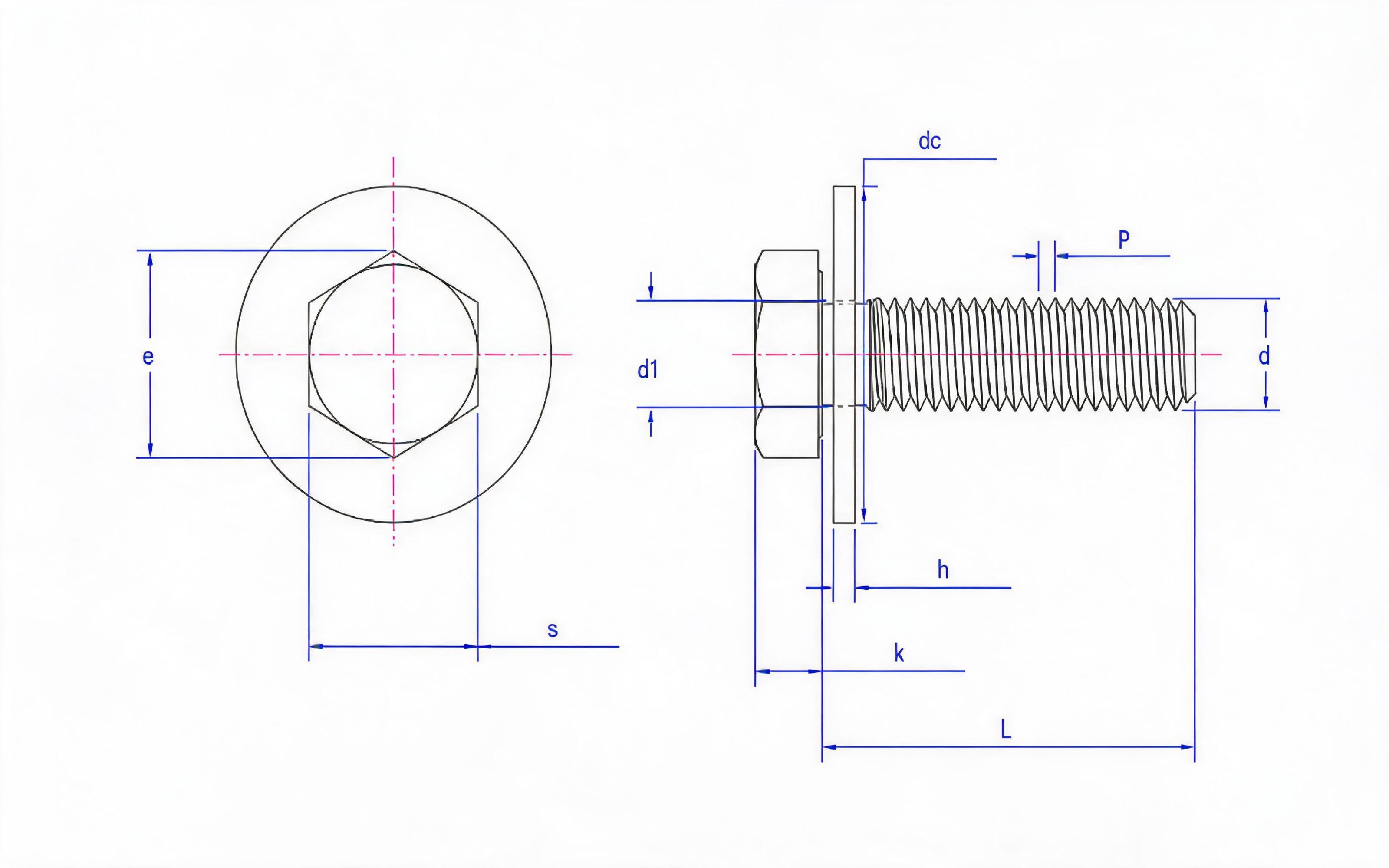 Combination of hexagon bolt and large flat washer Standard Drawing