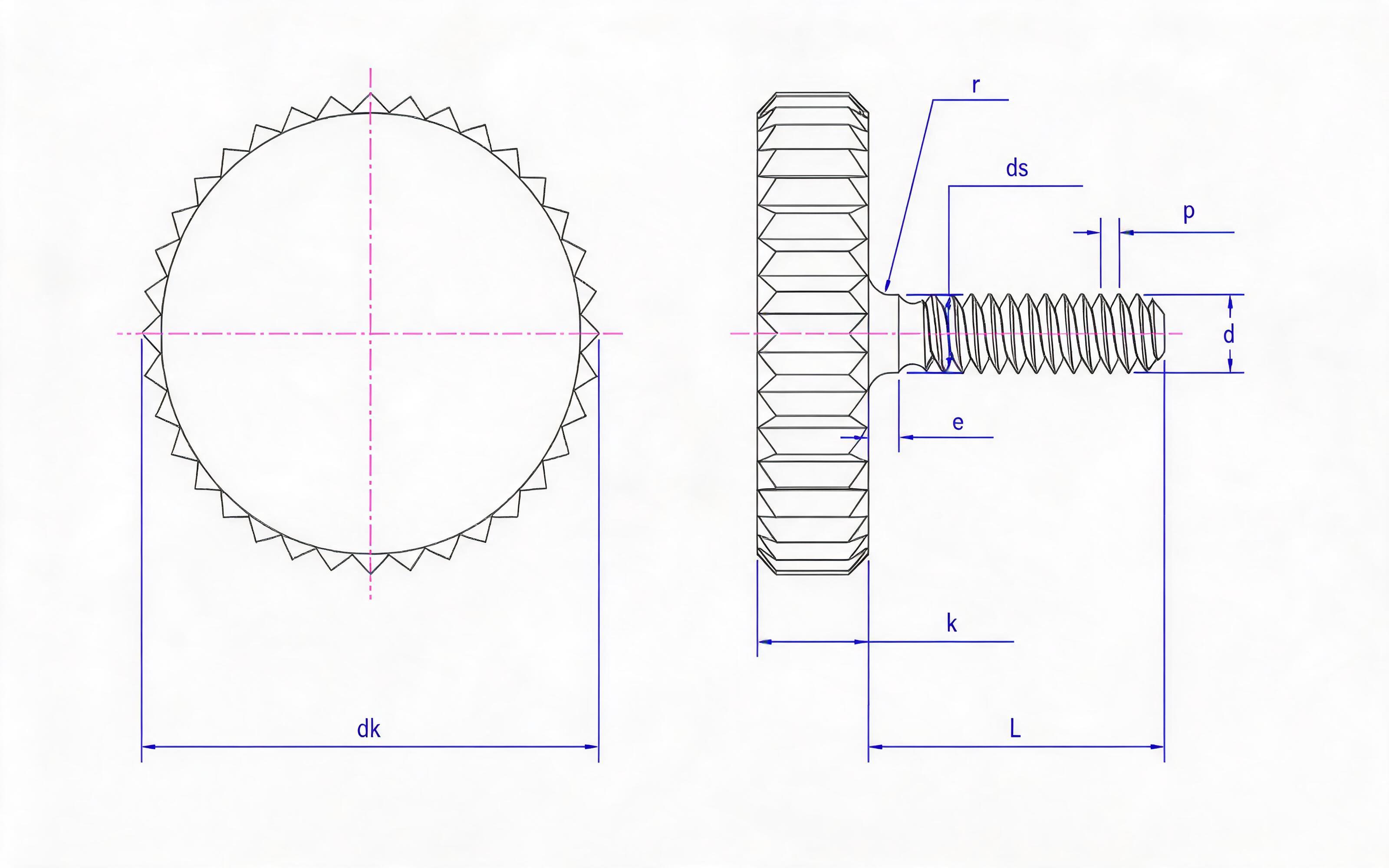 Thin knurled big head screw (d ≥ M2) Standard Drawing