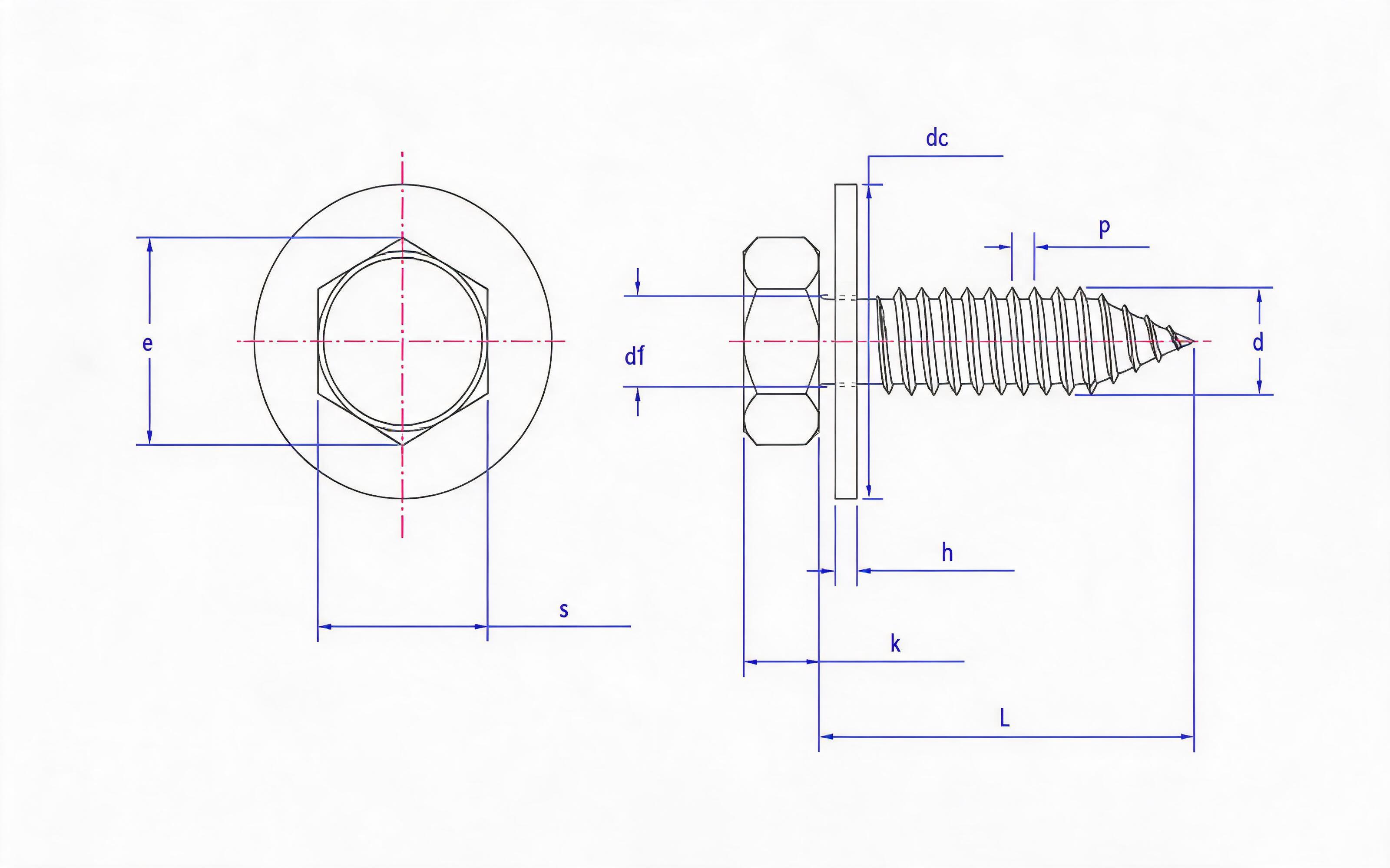 Hexagon self-tapping screw and large flat washer combination Type C Standard Drawing