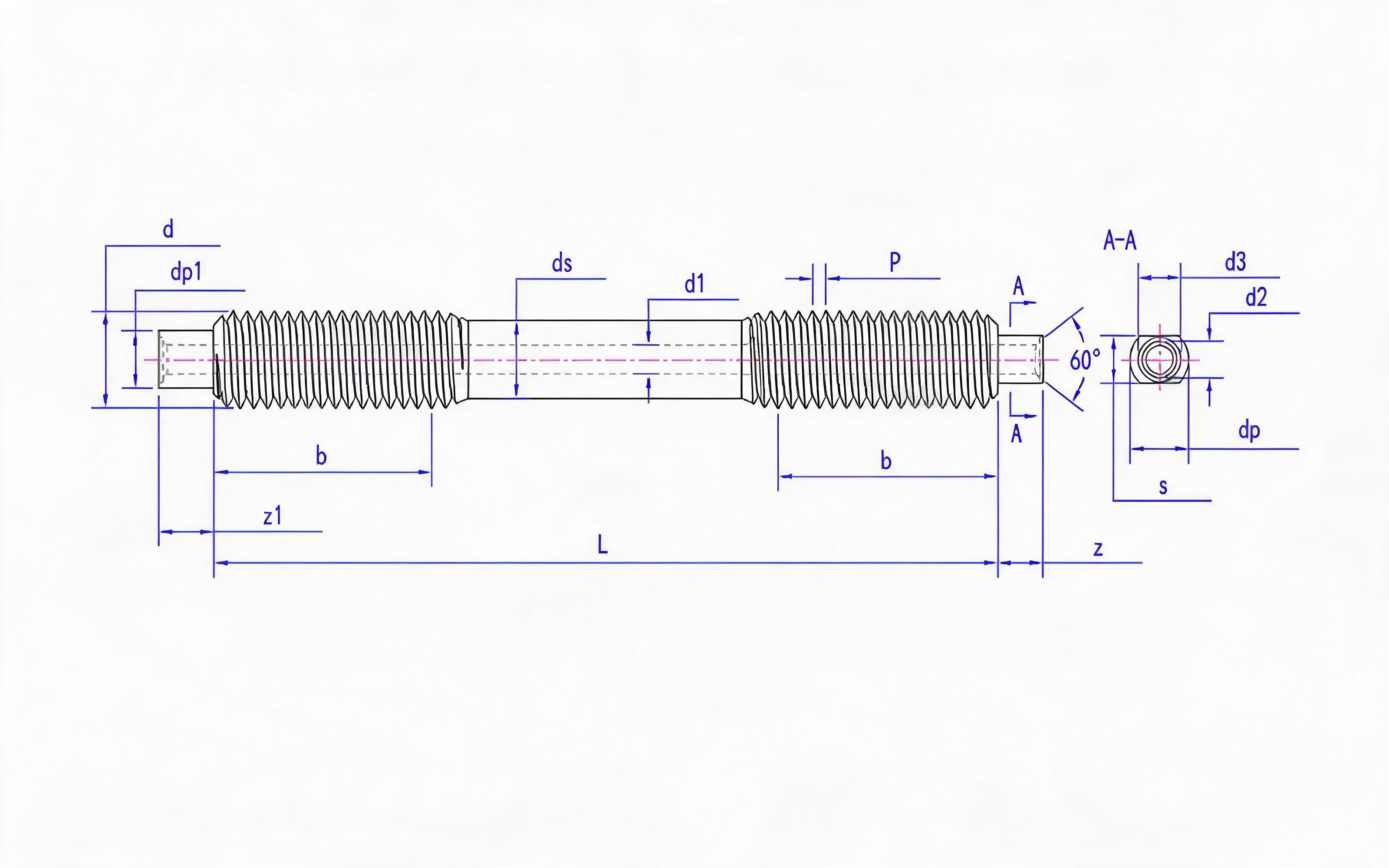 AD double-head equal-length thread stud (d ≥ 64mm) Table 1 Standard Drawing