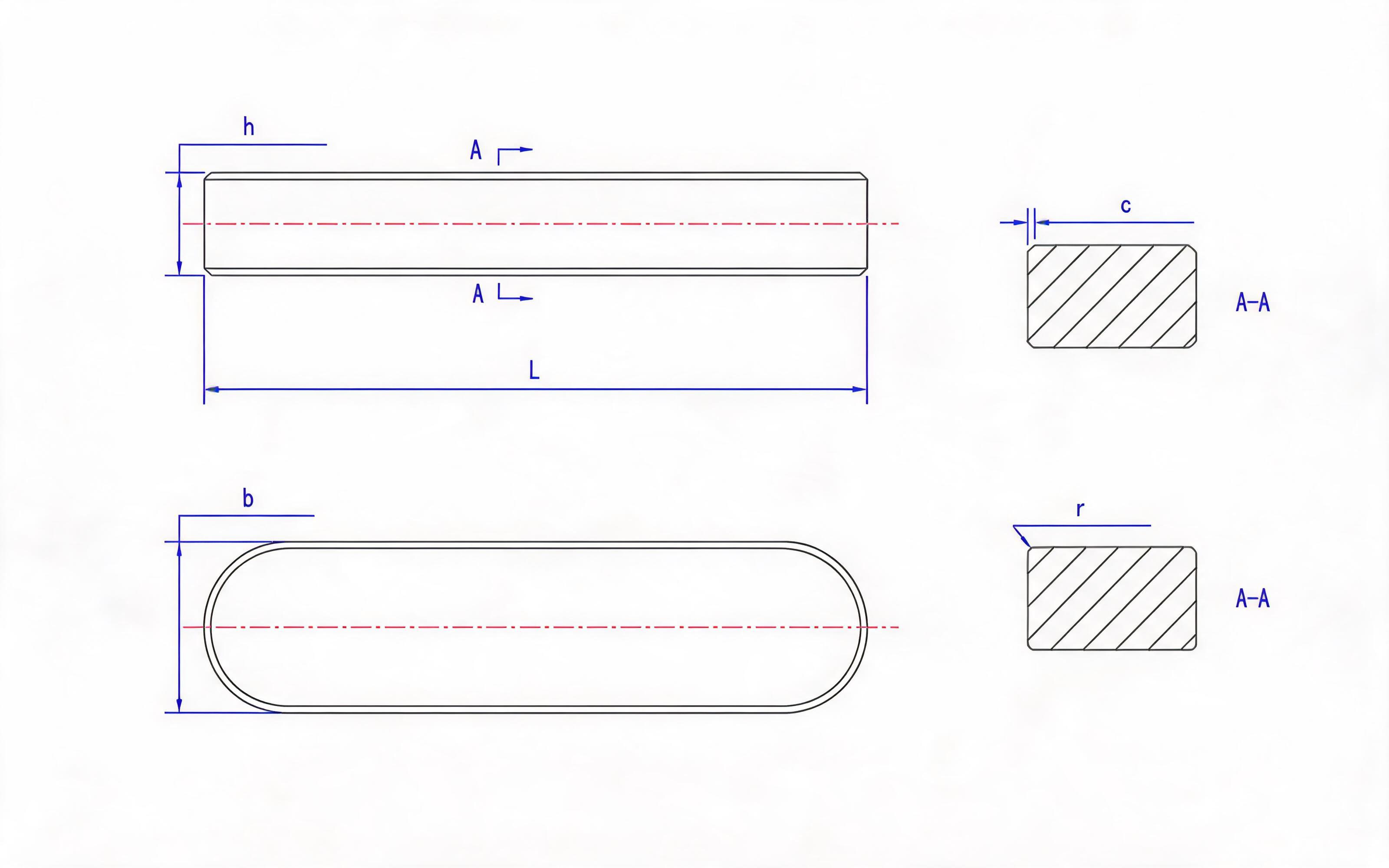 Type A thin flat key Standard Drawing